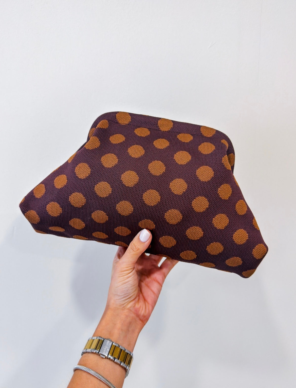 BROWN/CHOCOLATE POLKA DOT DUMPLING BAG
