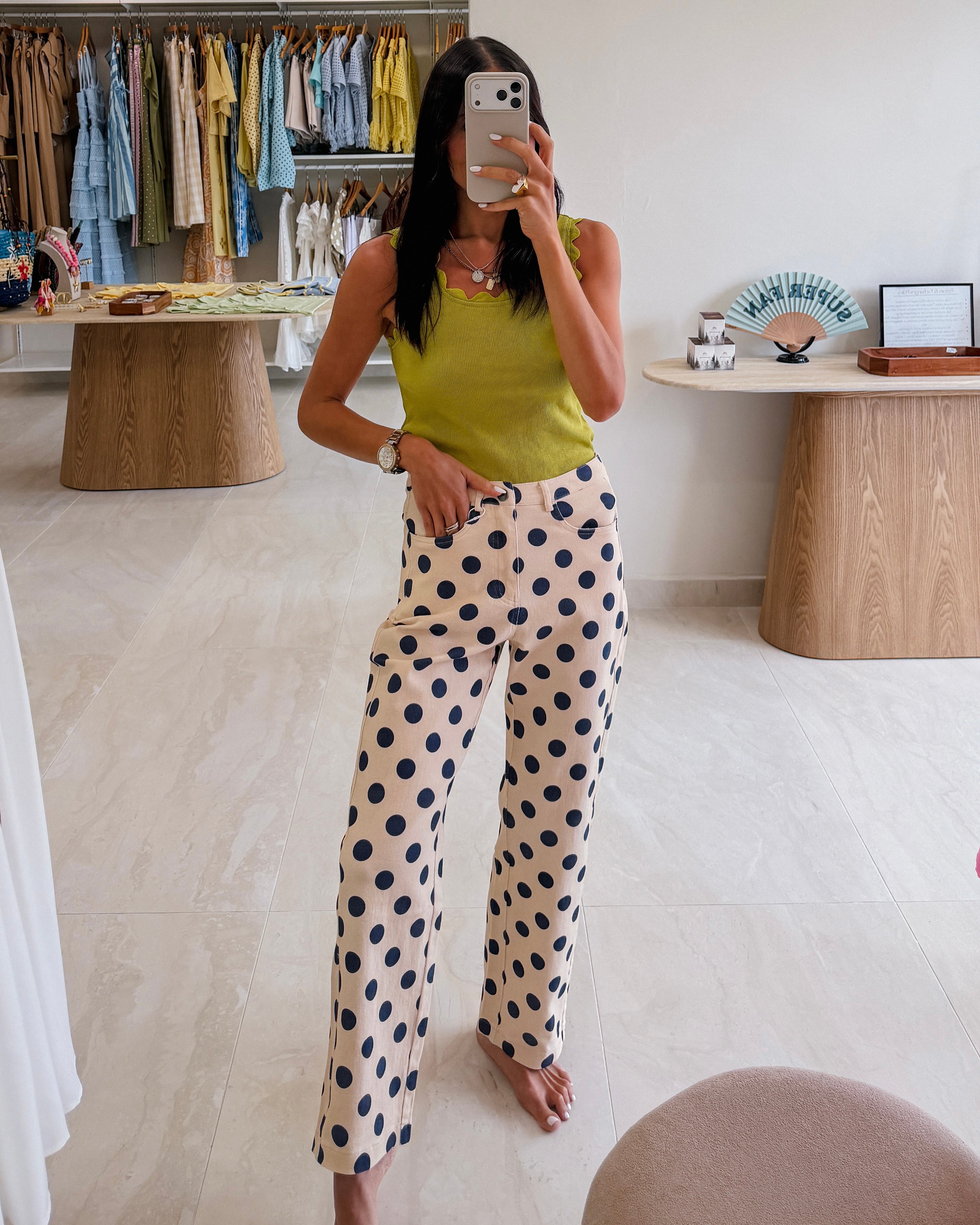 POLKA DOT PRINT IVORY JEANS