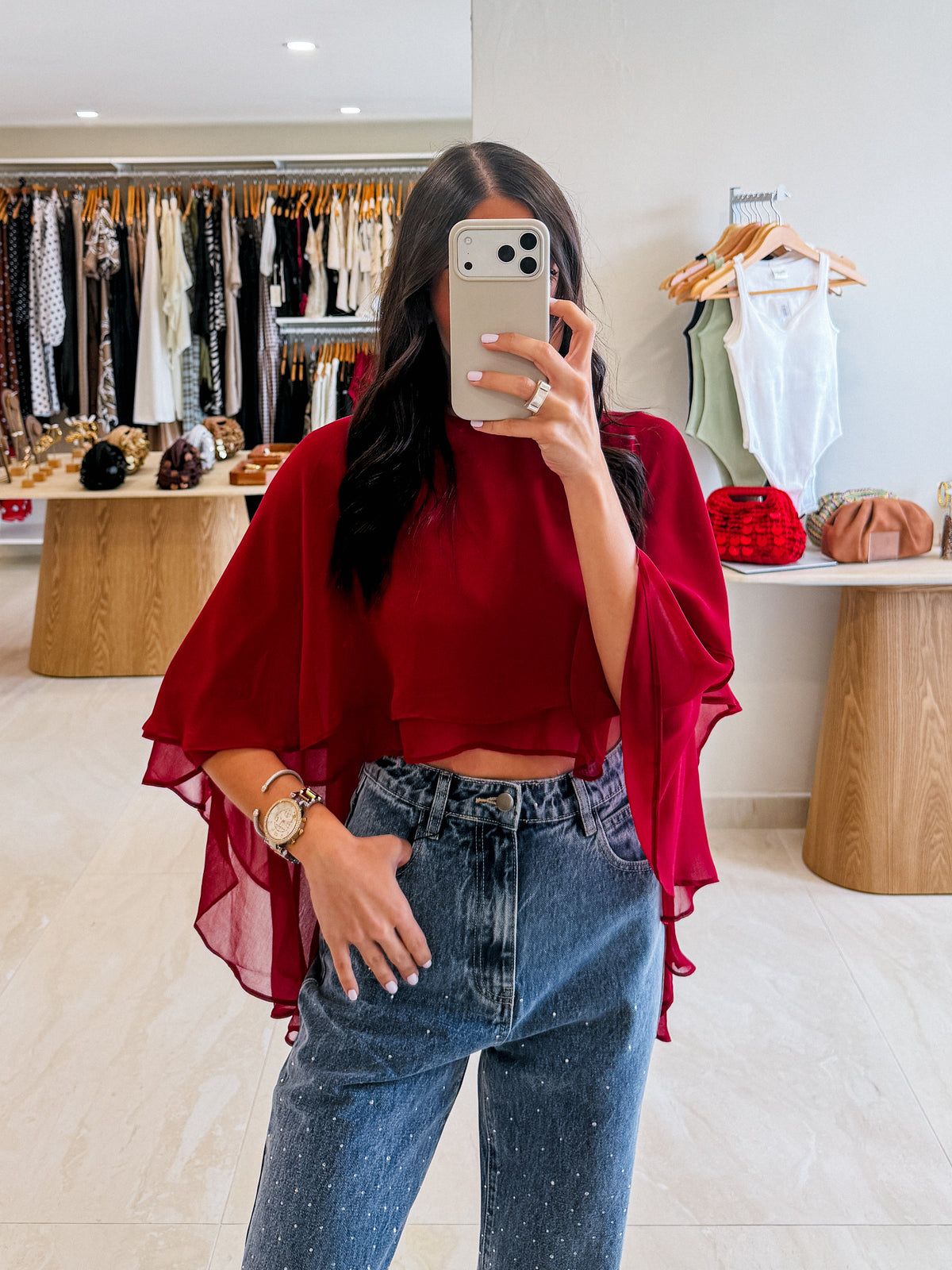 SARINA CHERRY RED CHIFFON CAPE