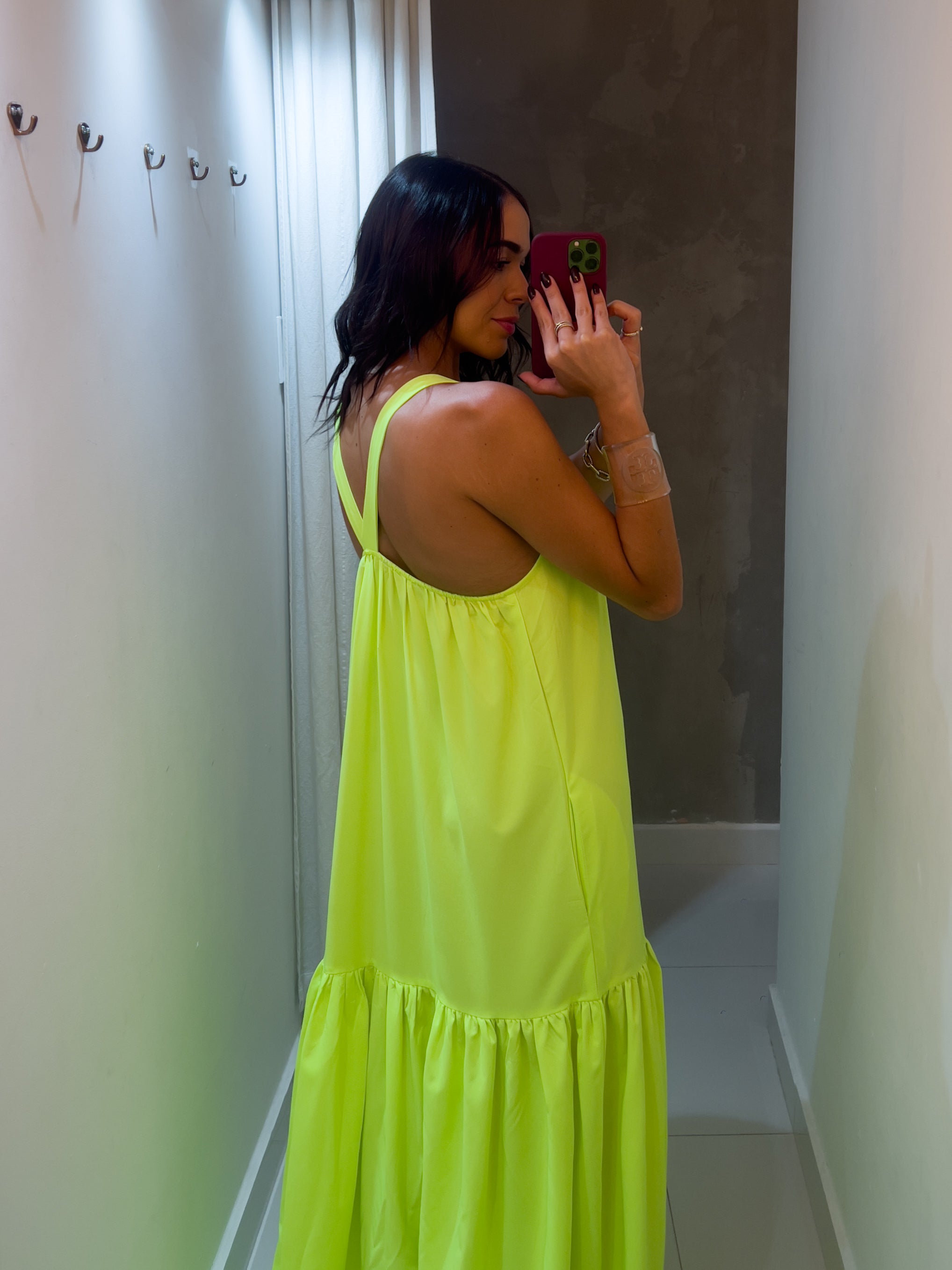 MARIETTA NEON GREEN CHAIN MAXI DRESS