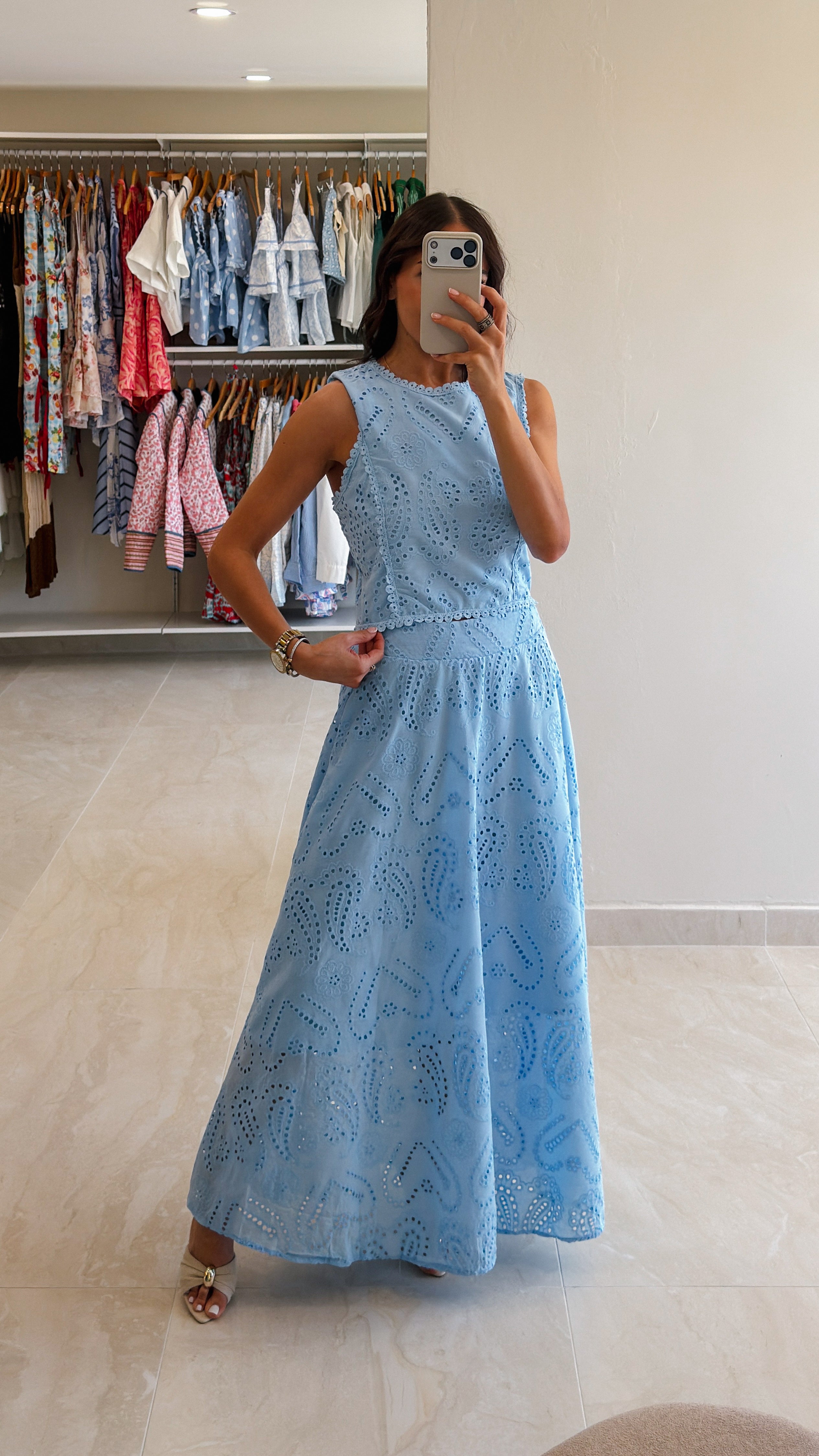 IVONNE BLUE EYELET SKIRT SET