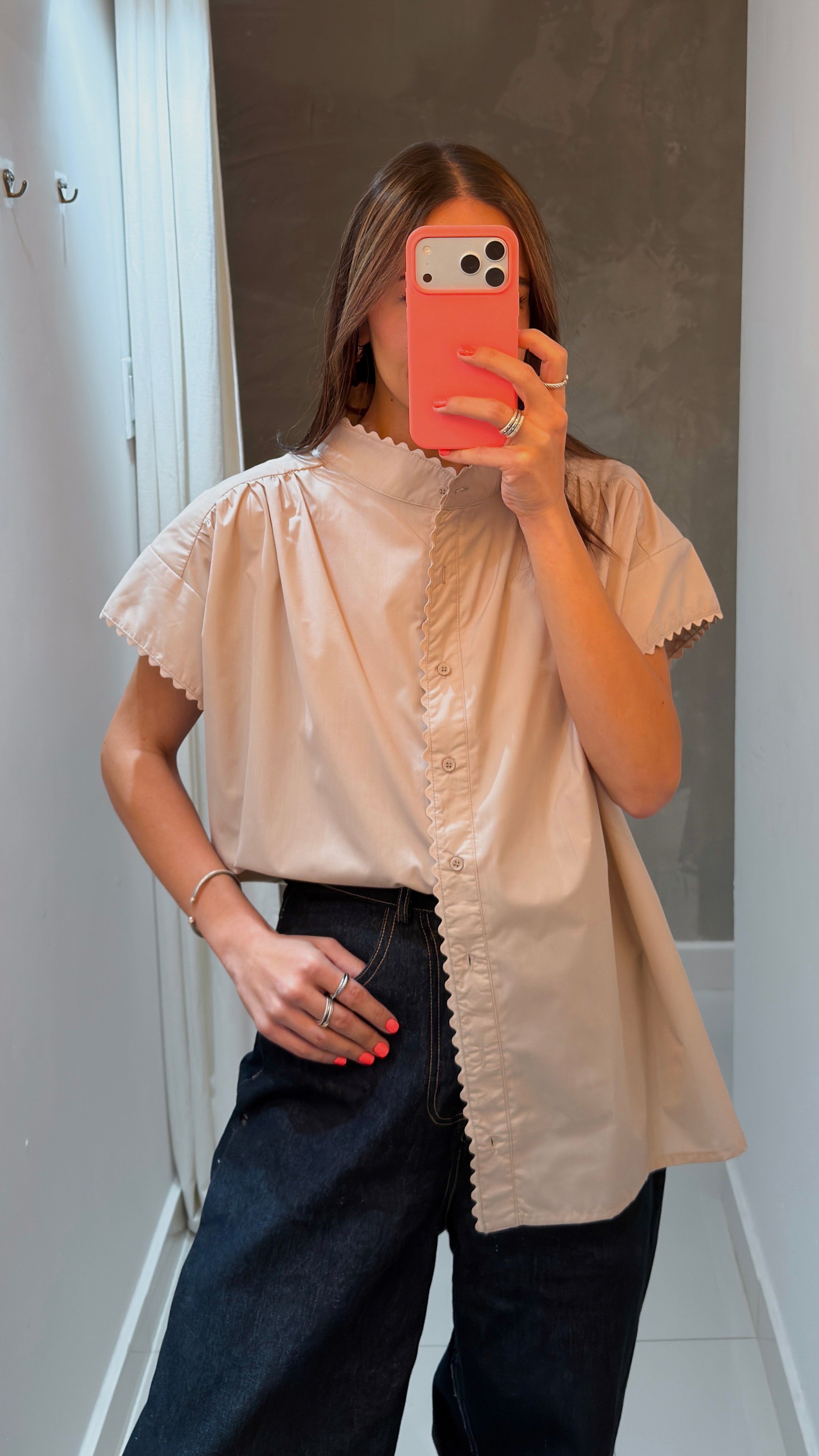 SARAHI SCALLOPED BLOUSE IN TAUPE