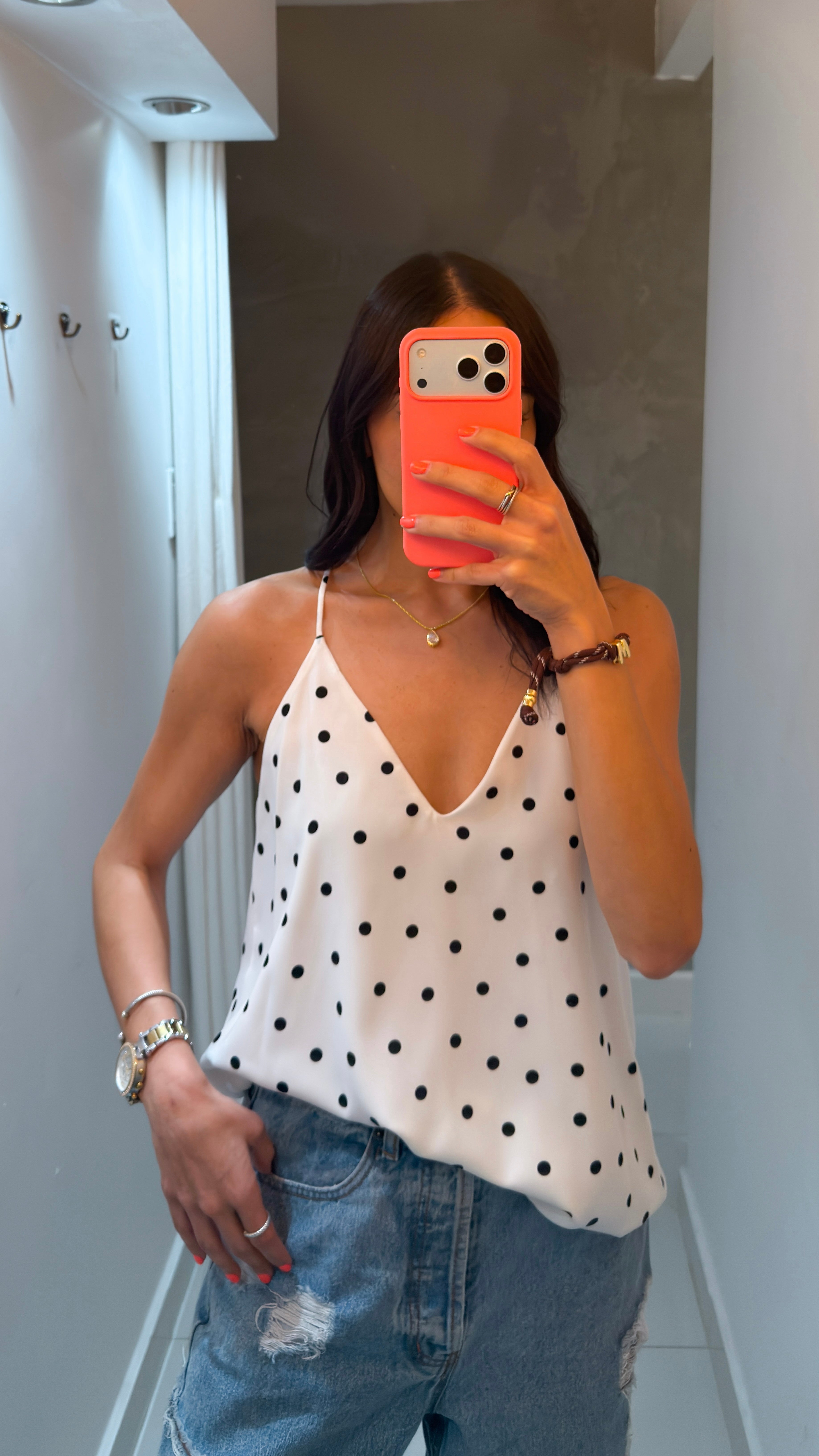 CECILIA WHITE POLKA DOT CAMI