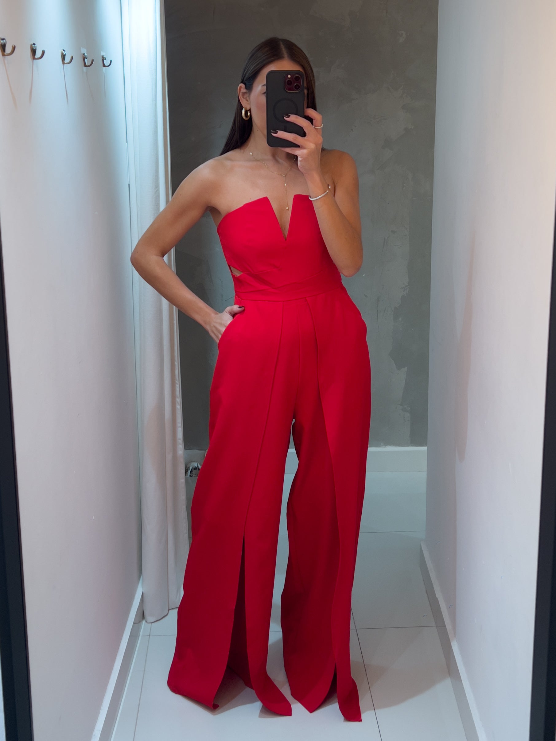 SARAHI RED BUSTIER JUMPSUIT
