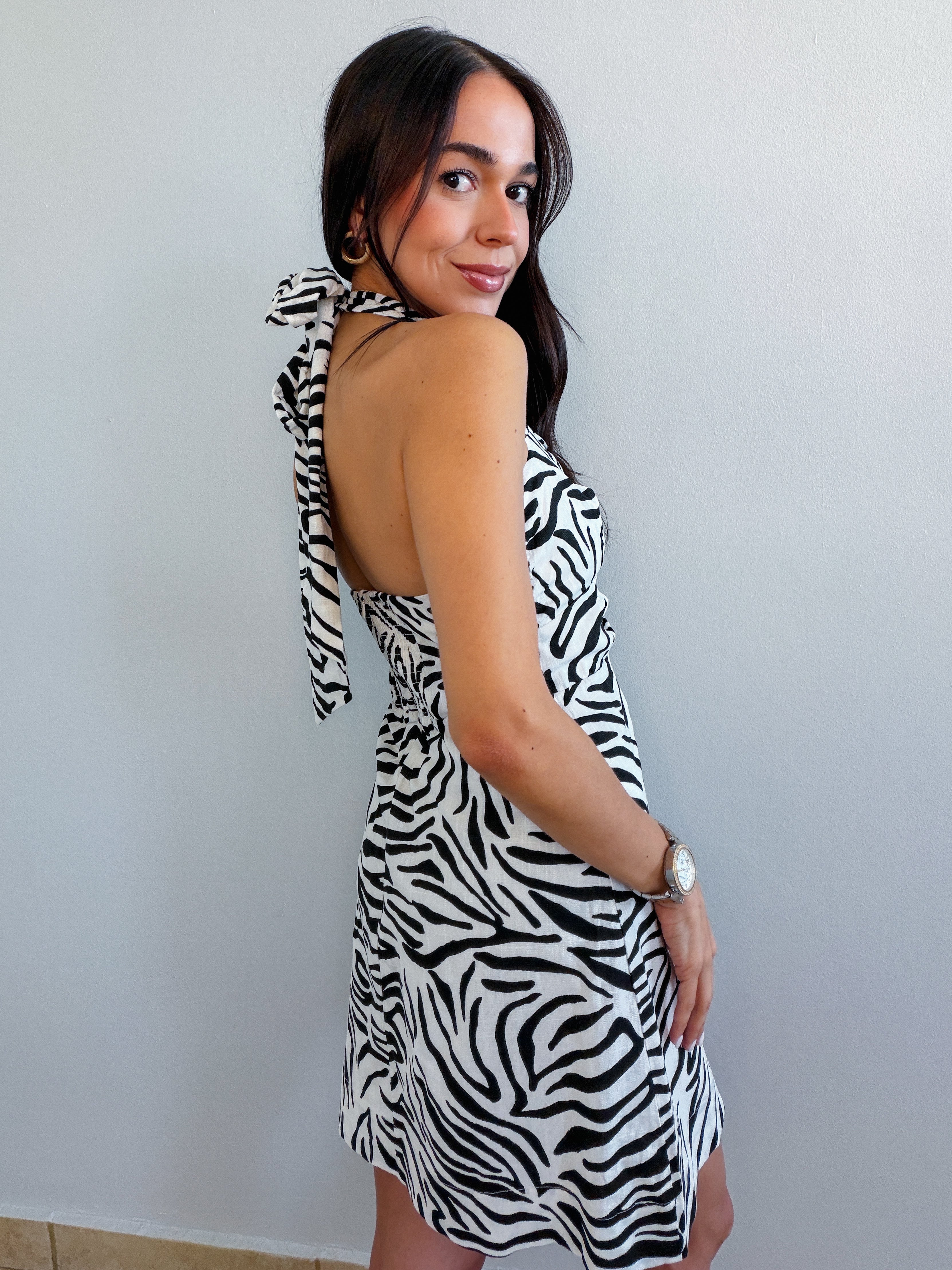 VANIA CUT OUT ZEBRA LINEN DRESS