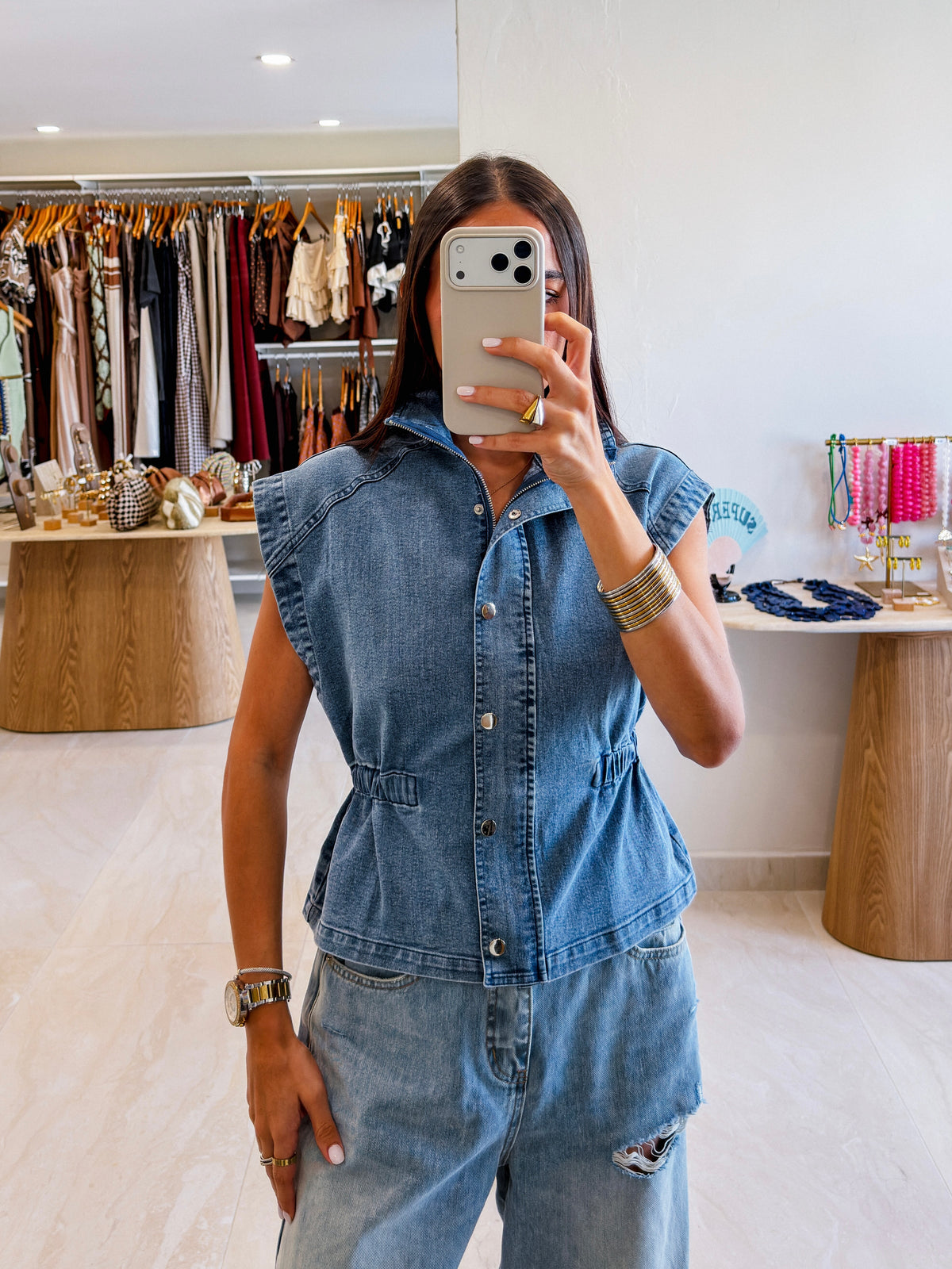 TAYLOR PEPLUM HEM DENIM VEST