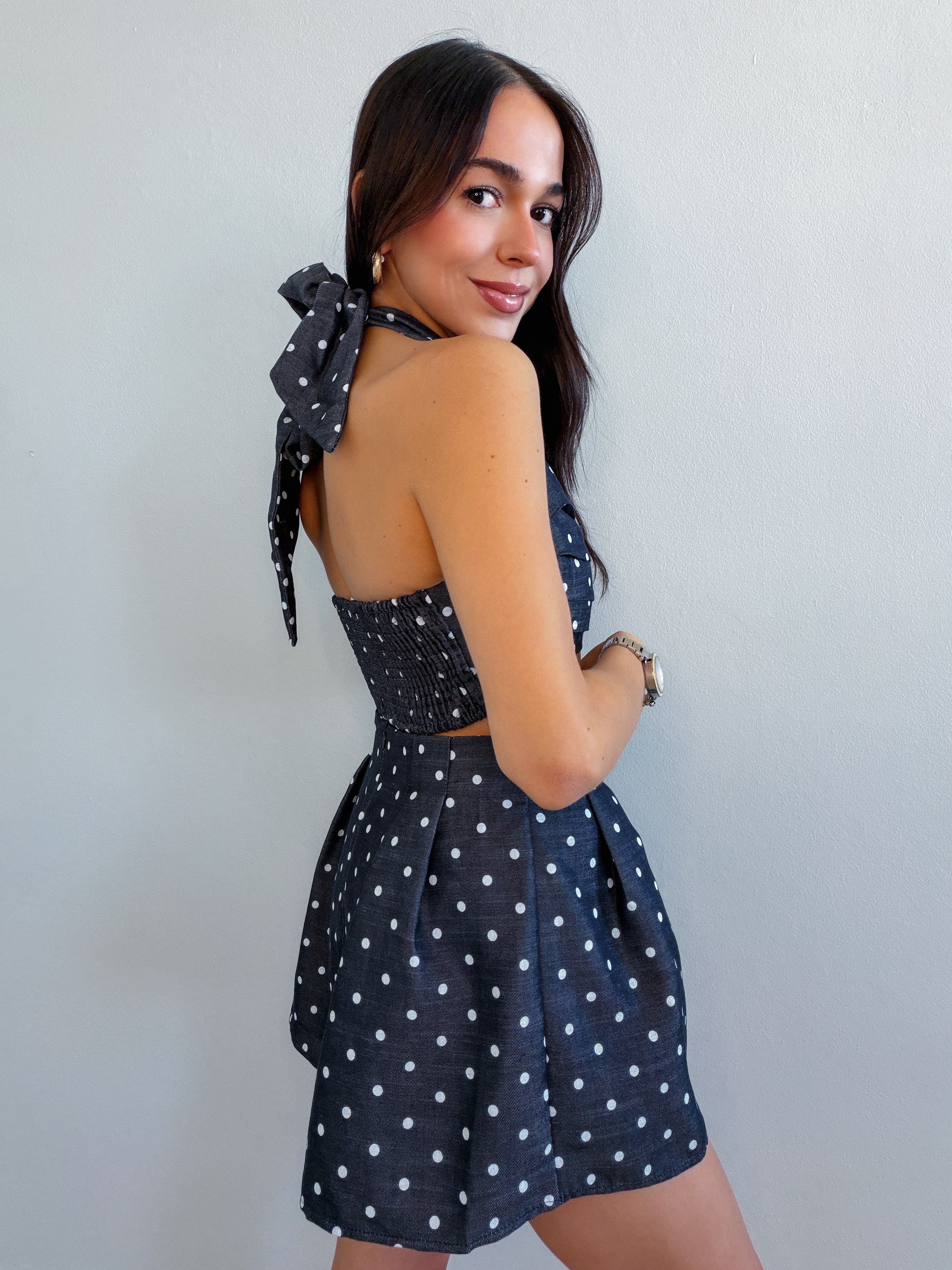 CINDY POLKA DOT DARK DENIM SET