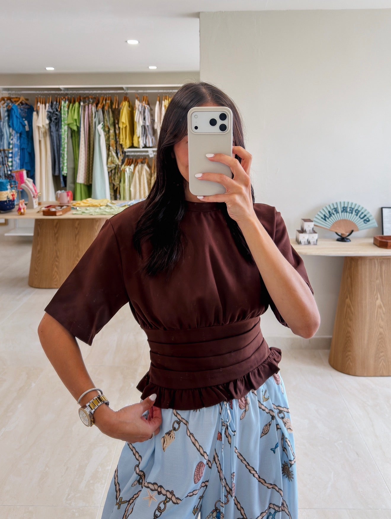 TERESA BROWN CINCHED WAIST TOP