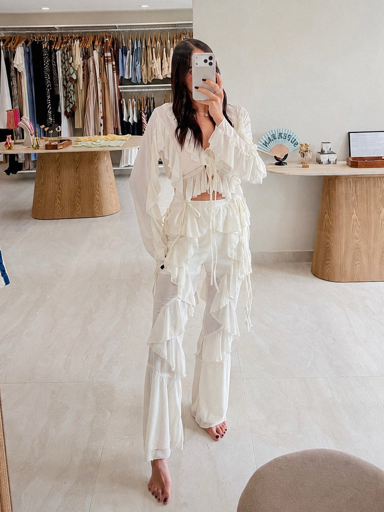 LEE IVORY RUFFLES PANT SET