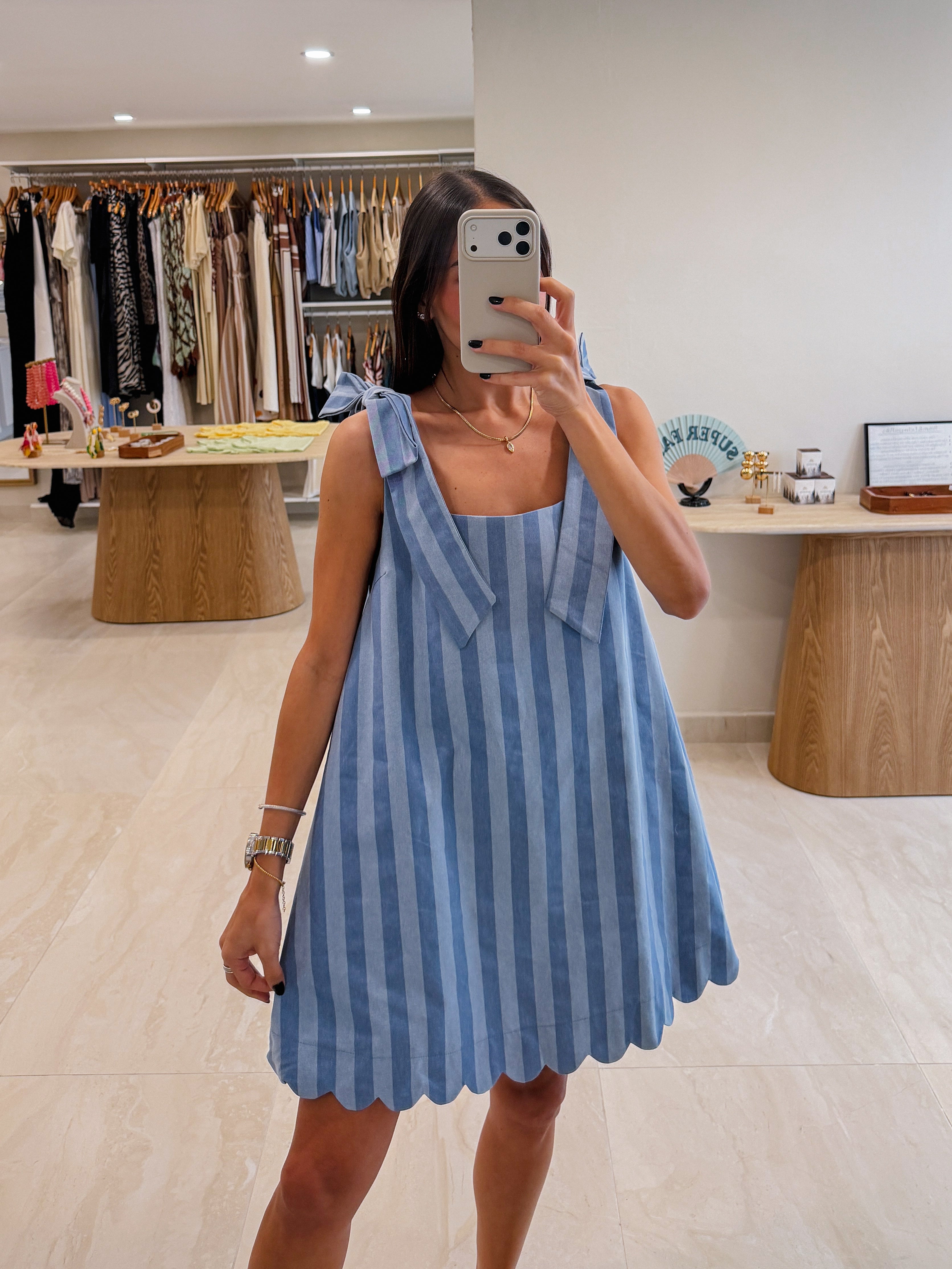FIORELLA SKY BOW SHOULDER DRESS