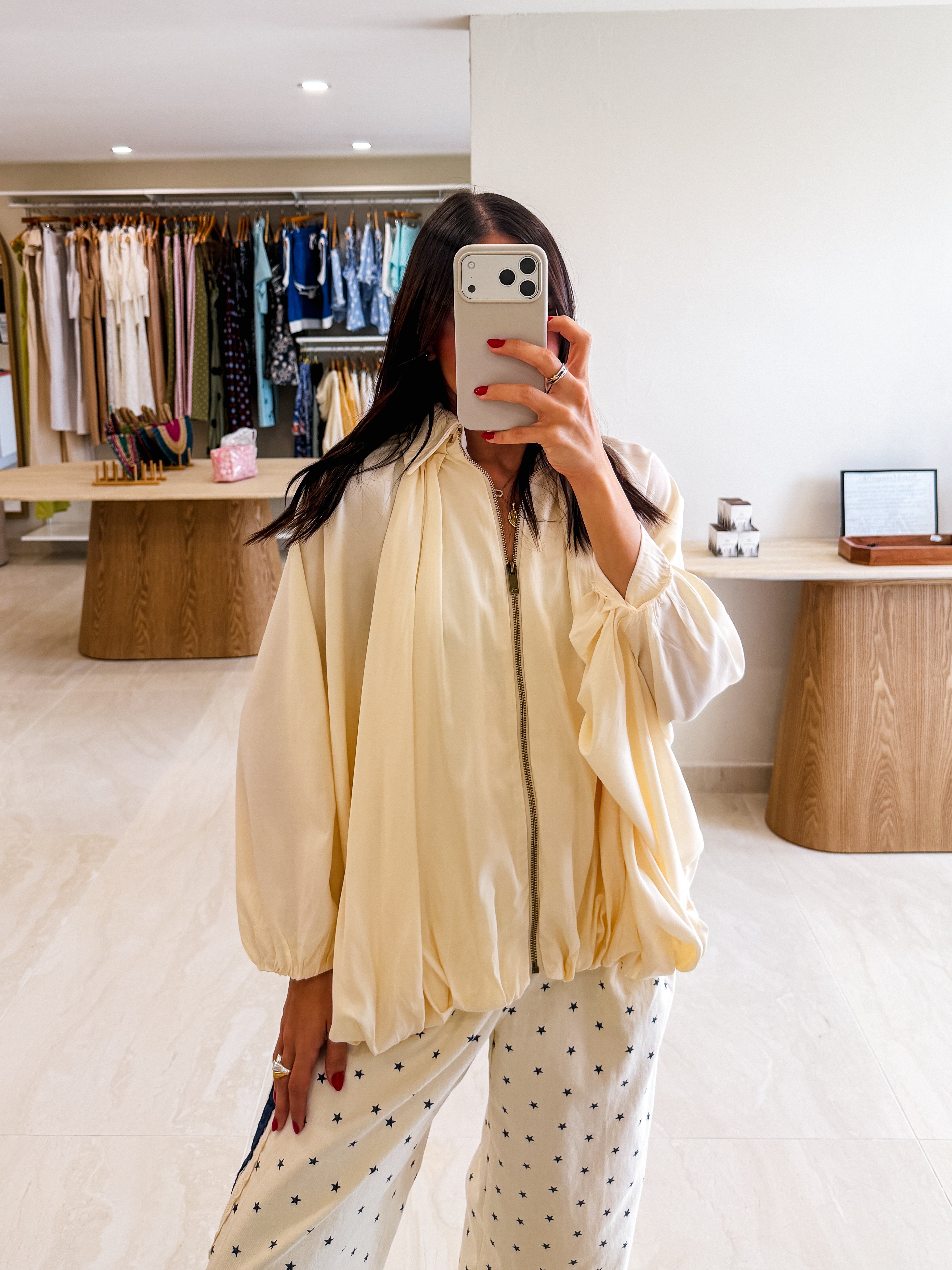 TAMARA BUBBLE LONG SLEEVE BLOUSE IN IVORY