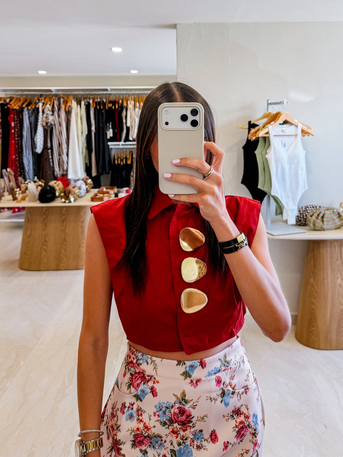 EVE RUST STATEMENT BUTTONS CROP TOP