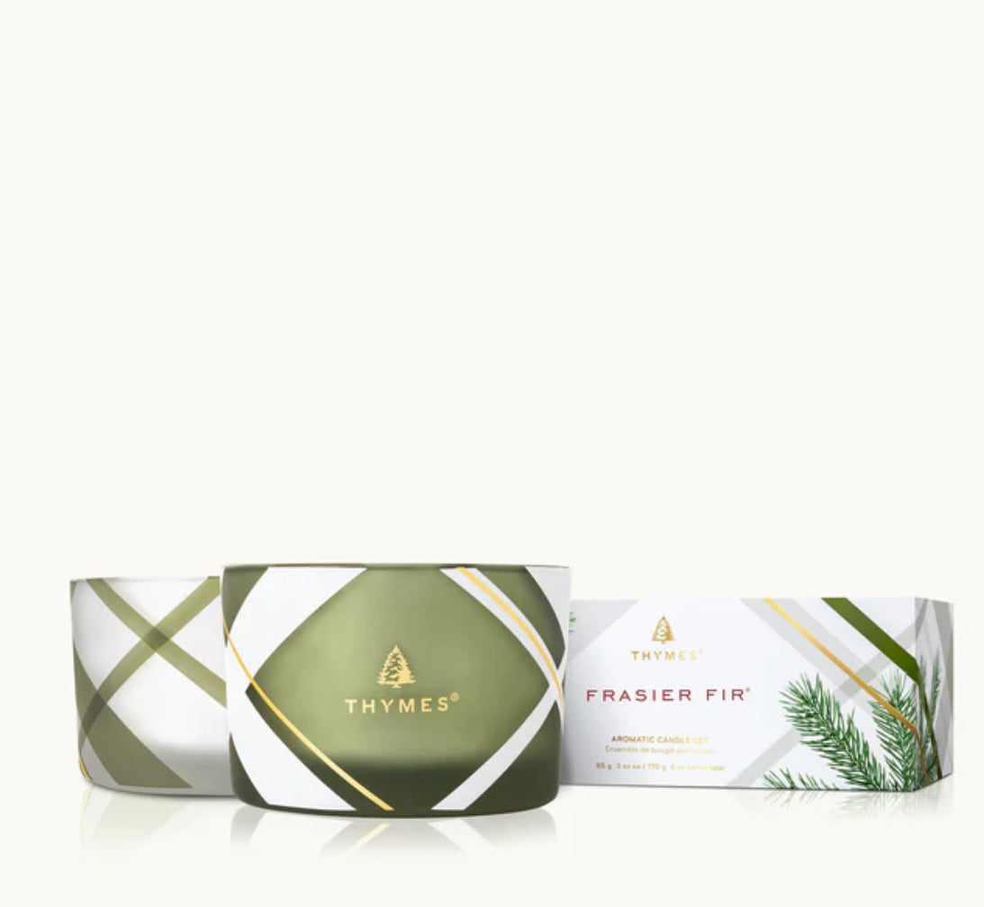 Frasier Fir Frosted Plaid Candle Set - 3 OZ