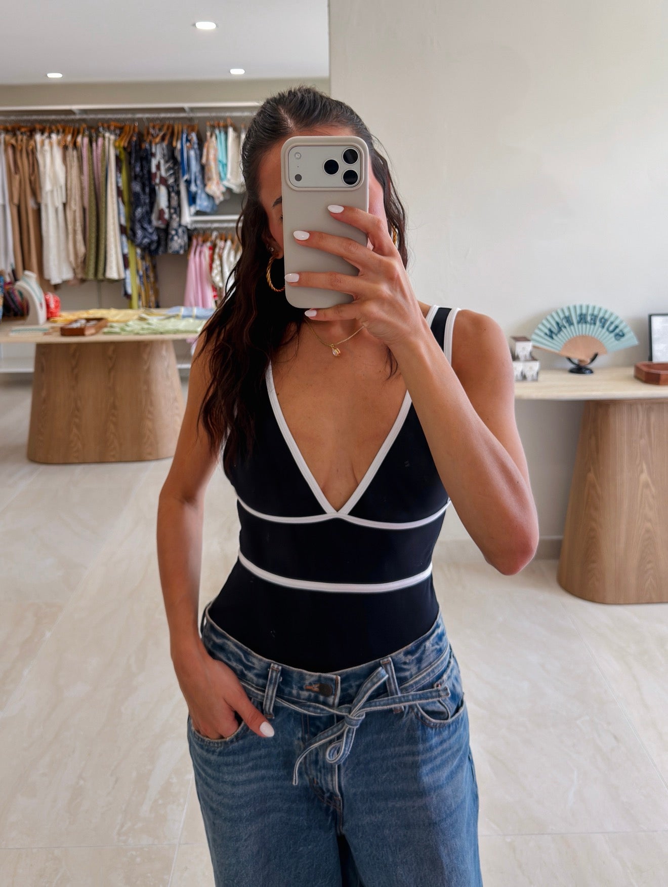 CONTRAST BLACK BODYSUIT