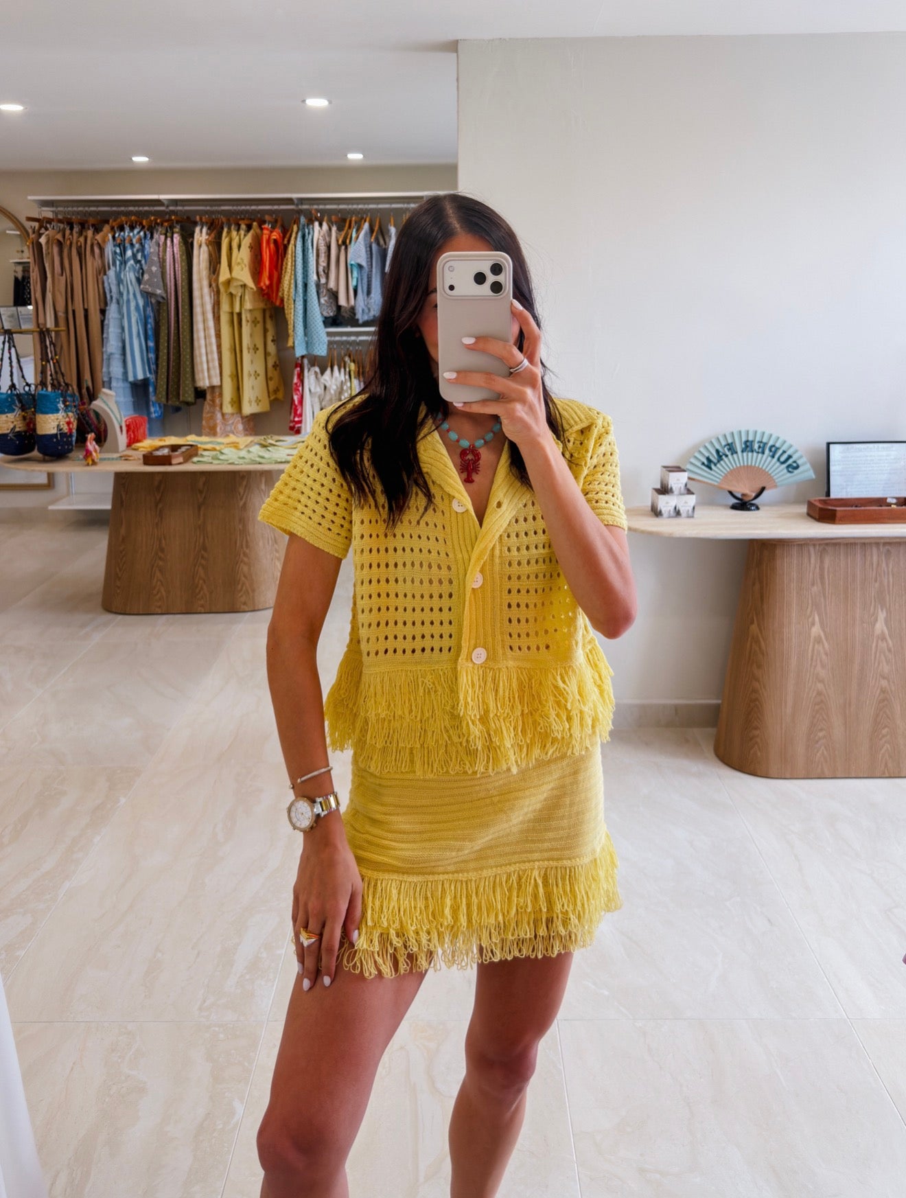 MARISA YELLOW CROCHET KNIT SET