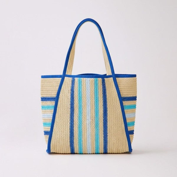 ESTHER NATURAL STRAW TOTE BAG IN BLUE