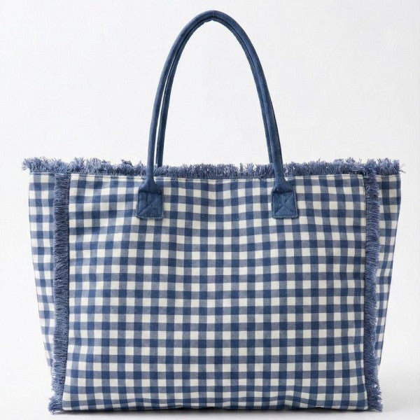 ANDREA GINGHAM TOTE BAG IN NAVY
