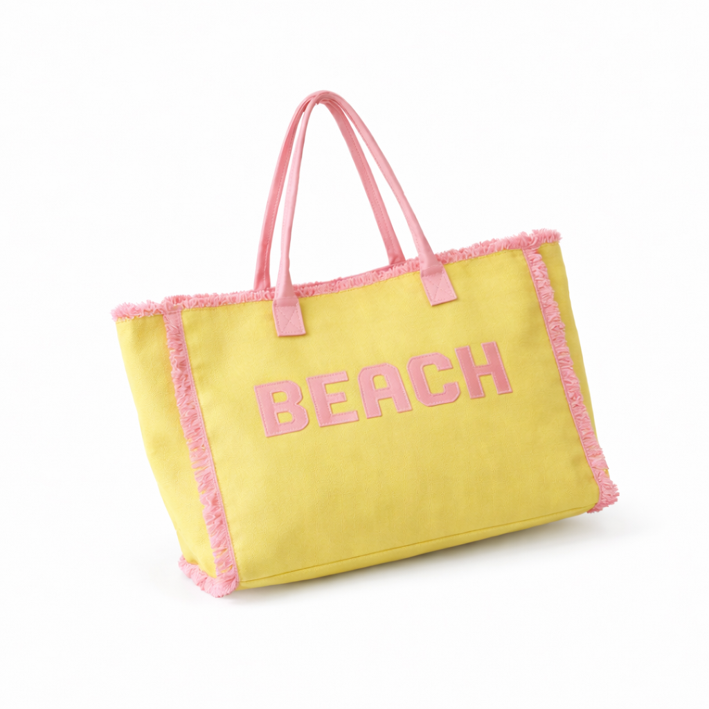 BEACH BABE TERRY CLOTH TOTE BAG IN YELLOW