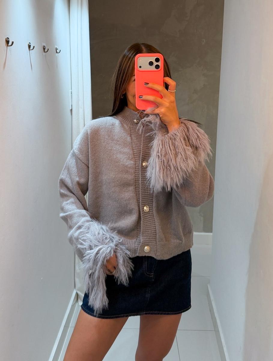 JULES FEATHER DETAIL SWEATER IN GREY