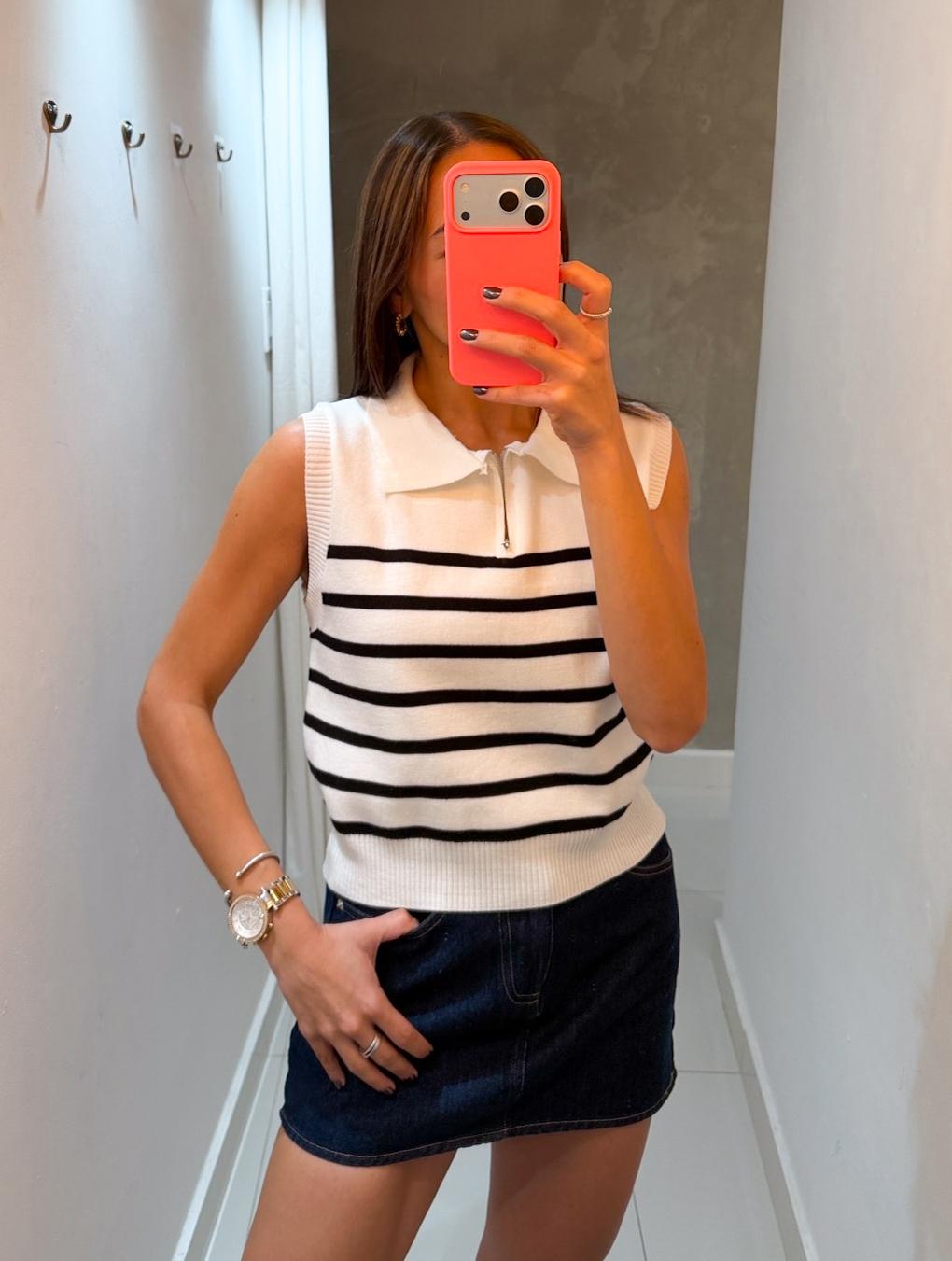 FARAH STRIPED VEST IN WHITE