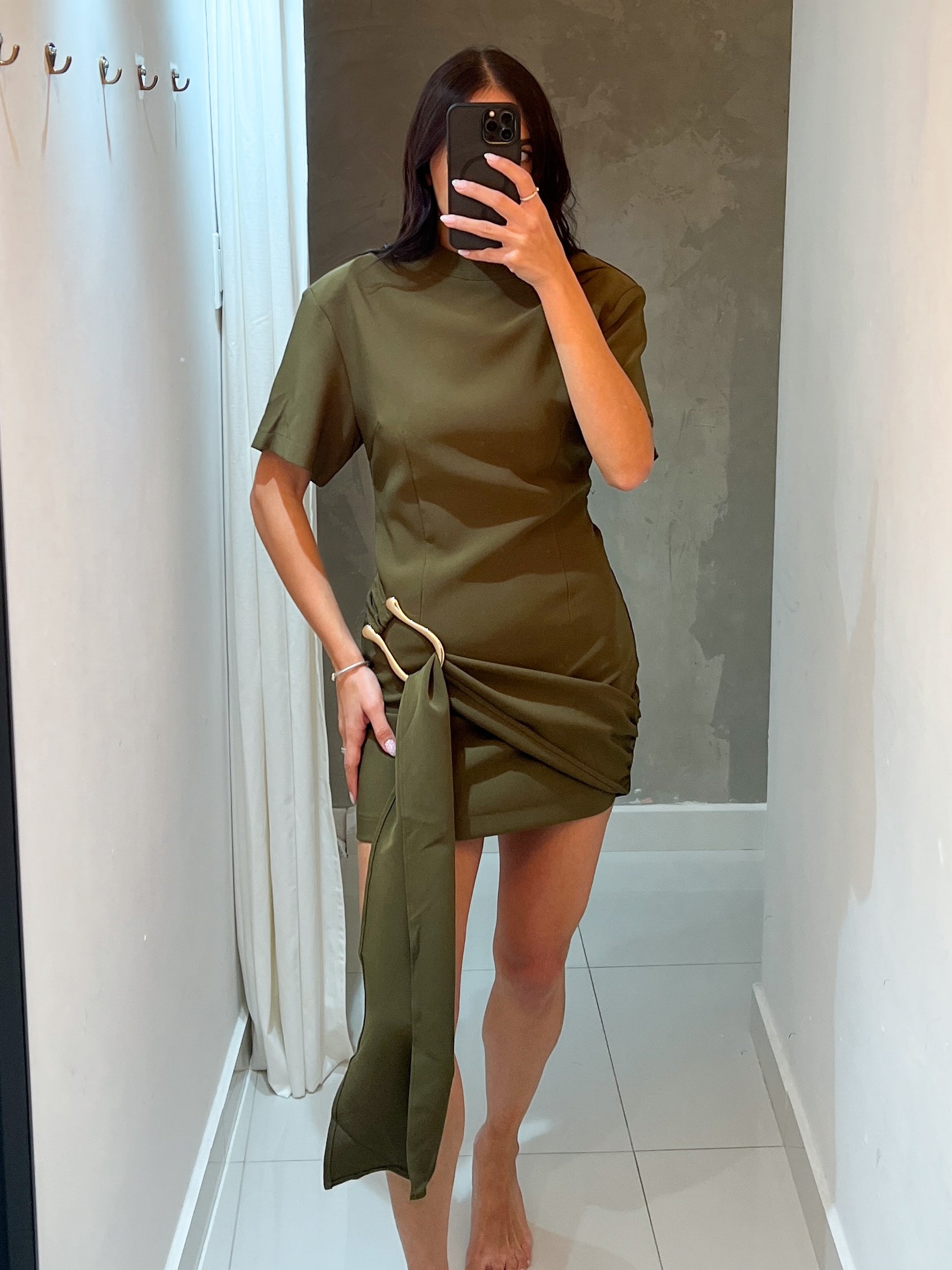 SIENNA DRAPED BELT MINI DRESS
