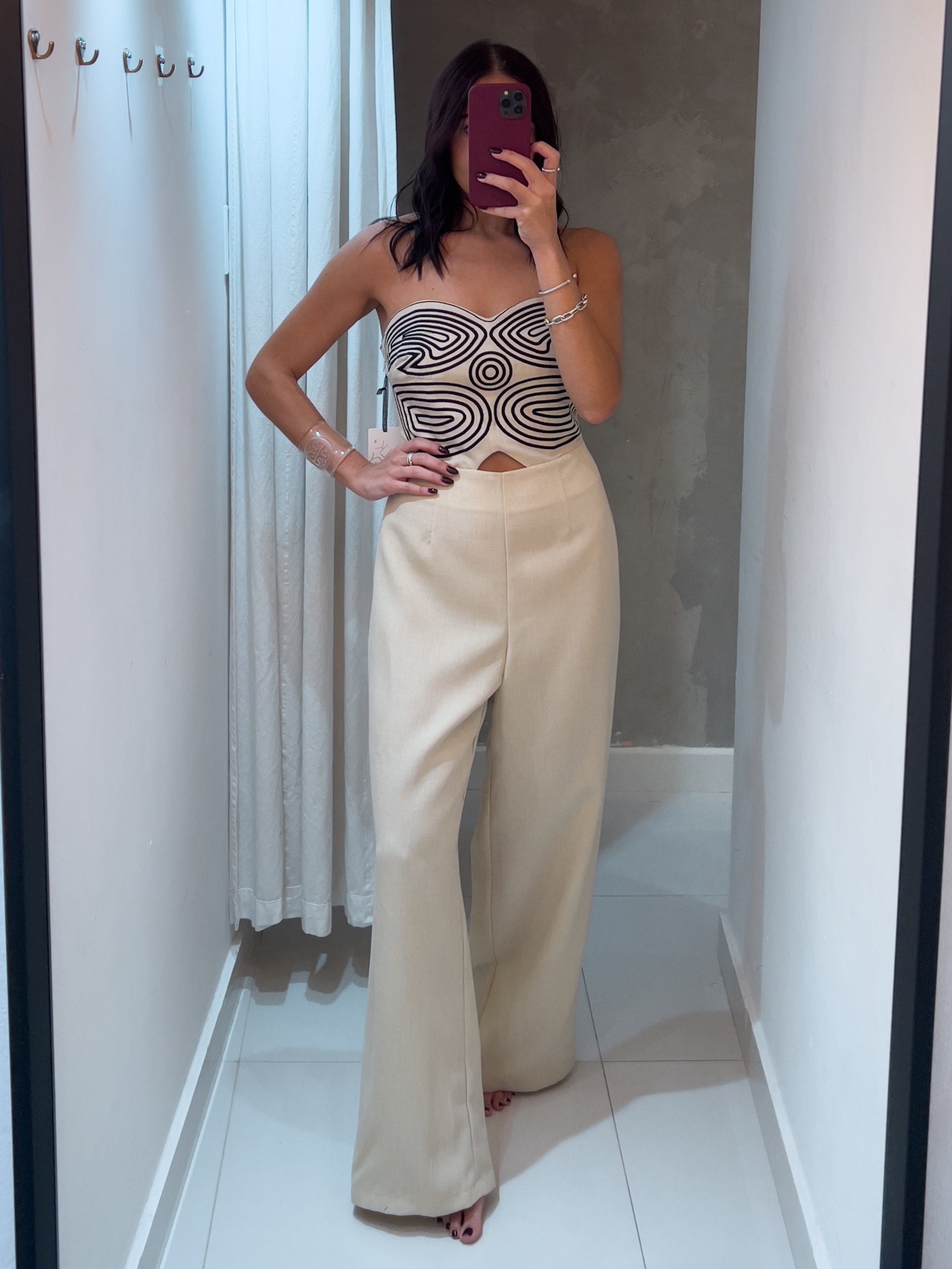 FRANCES OATMEAL EMBROIDERED JUMPSUIT
