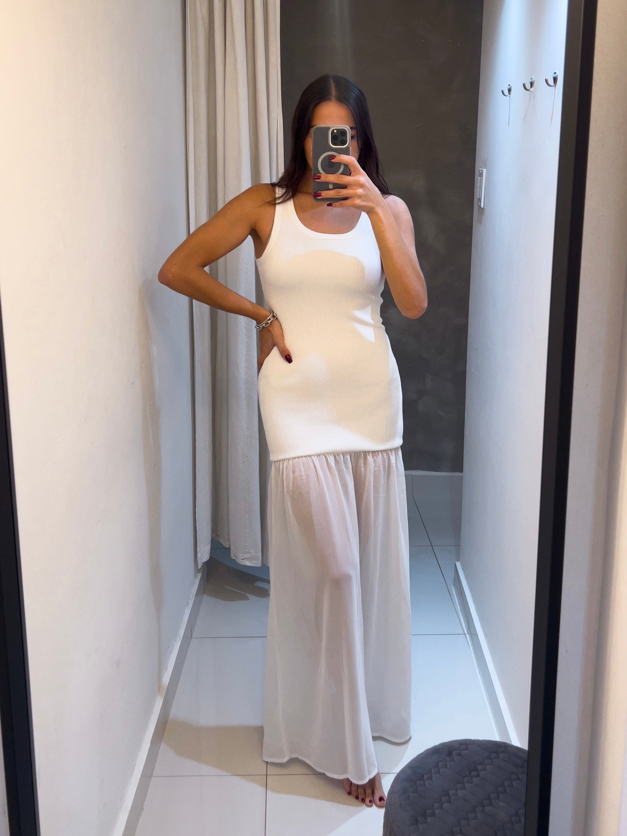 CASSANDRA BODYCON CONTRAST MAXI IN WHITE