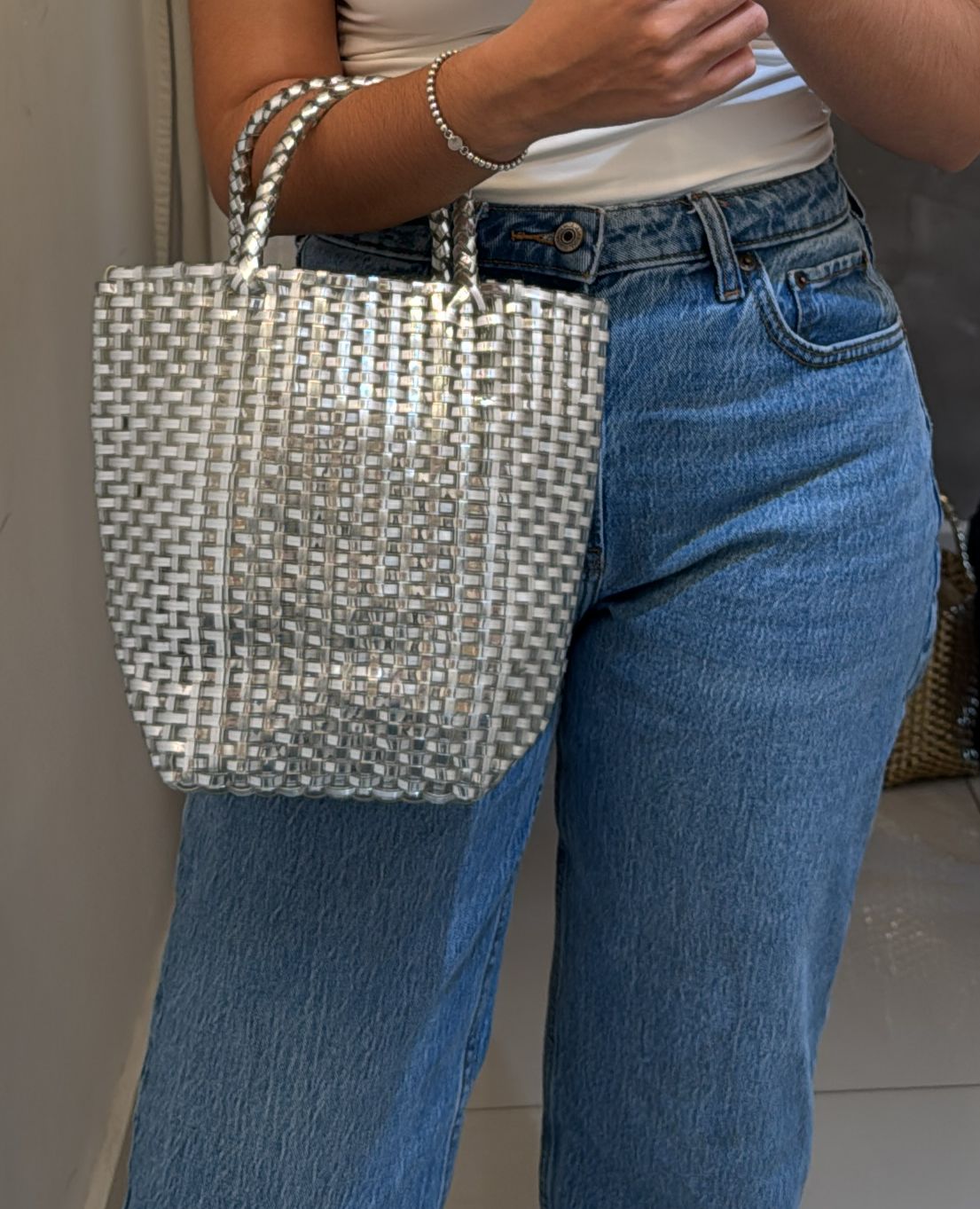 SAMMY WOVEN METALLIC TOTE BAG