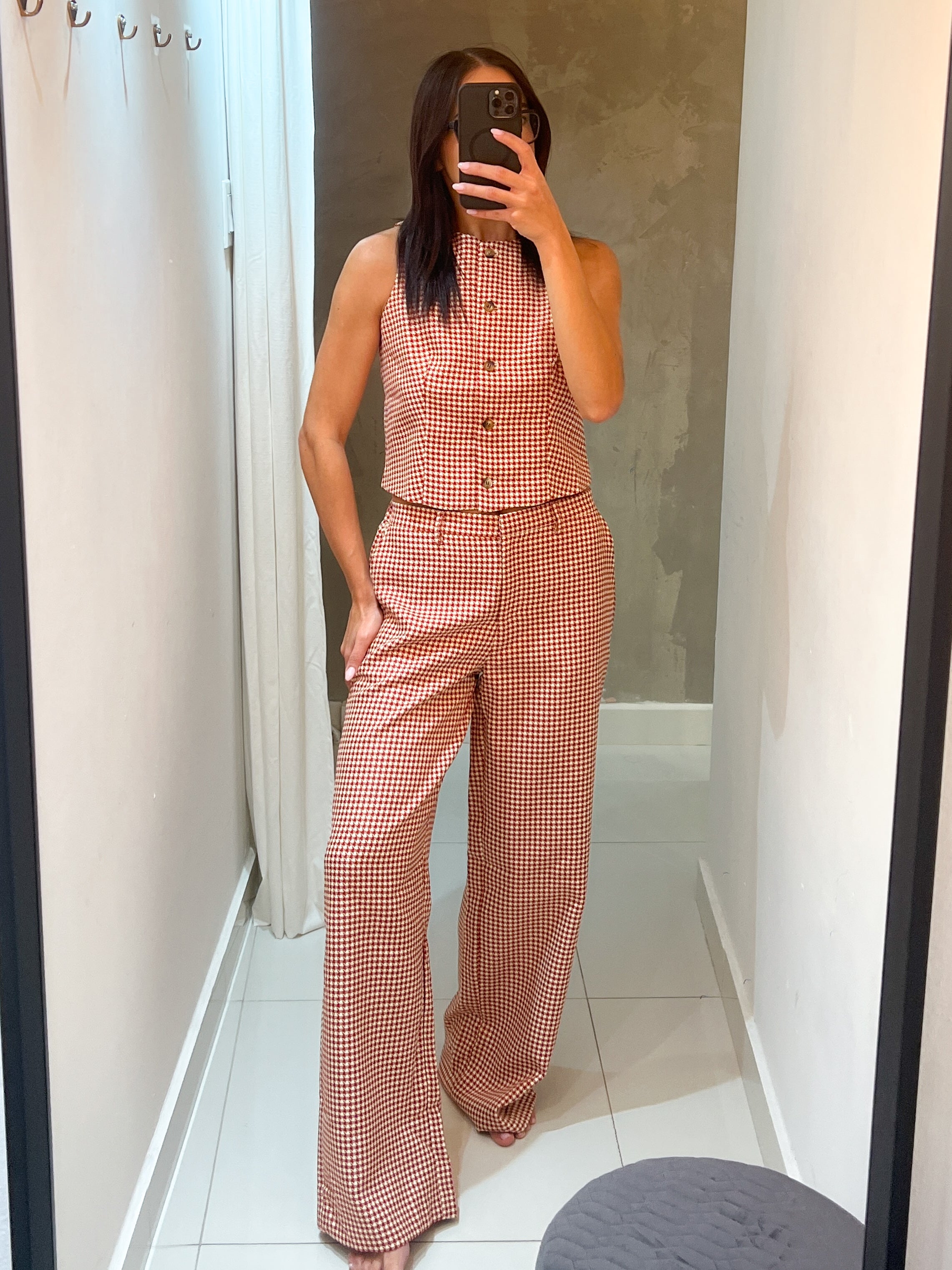DIANA BURGUNDY HOUNDSTOOTH PANTS SET