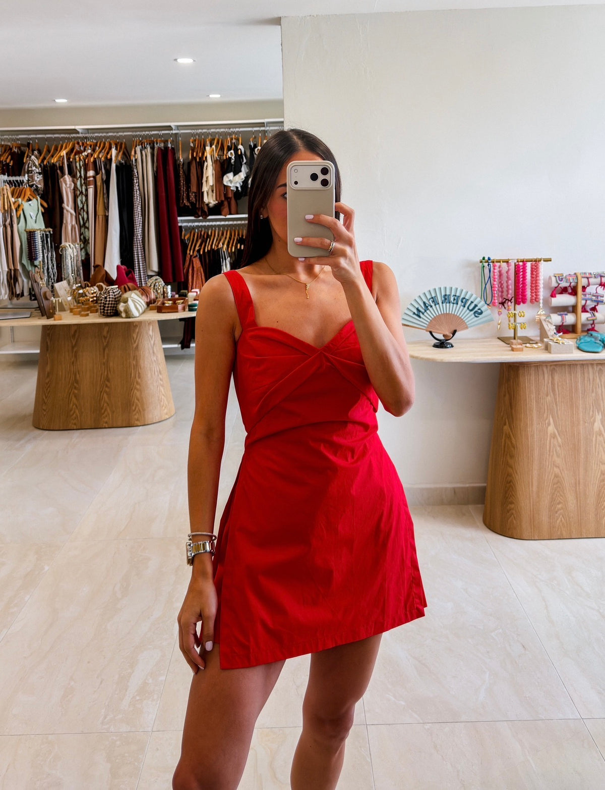 LORENA RED TWIST FRONT ROMPER WITH OVERLAY SKIRT
