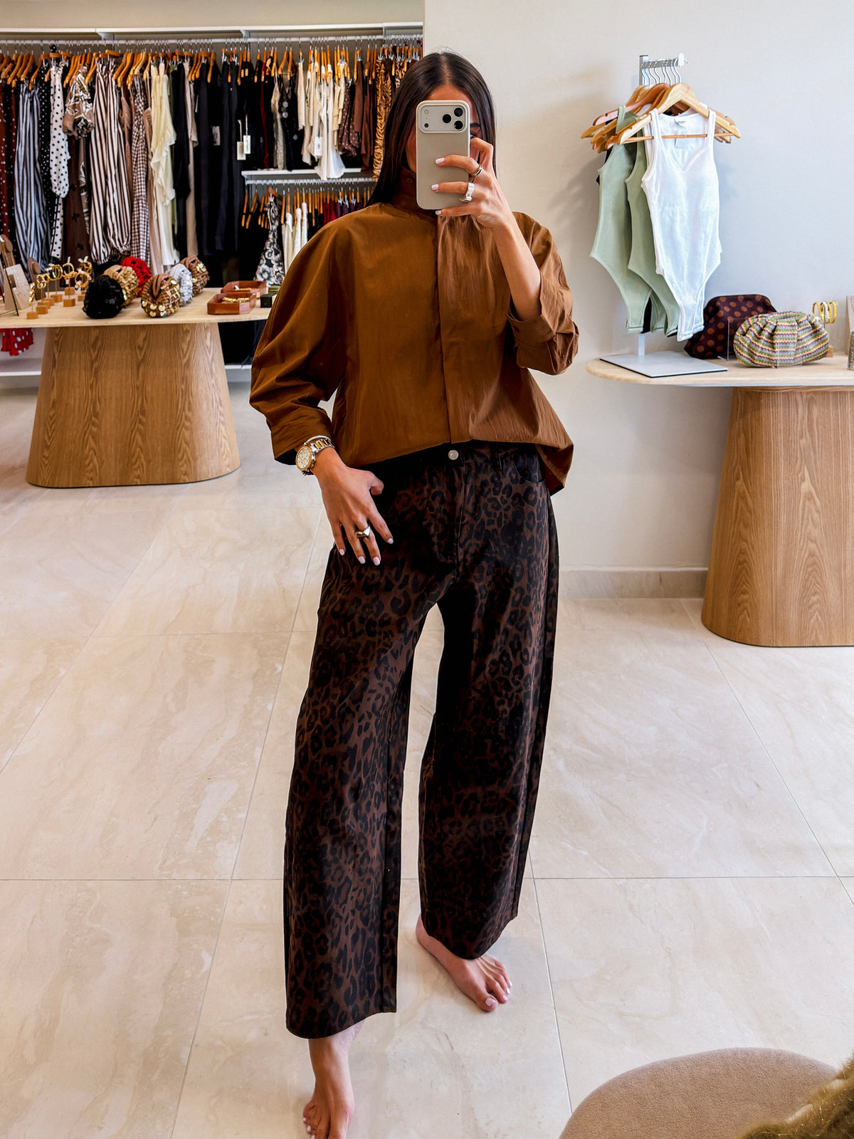 ALINA DARK LEOPARD BARREL LEG JEANS