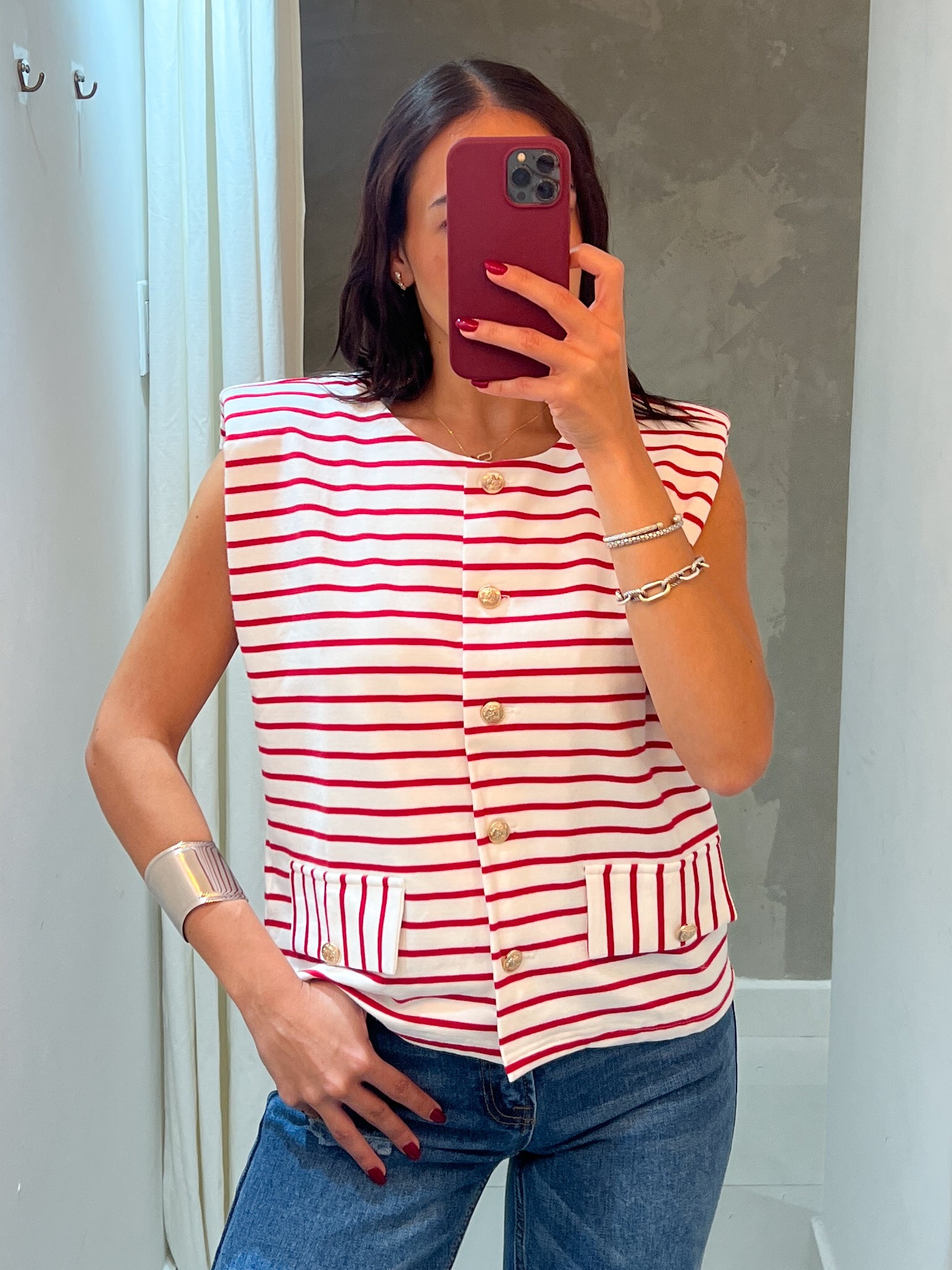 MONICA STRIPE RED TOP