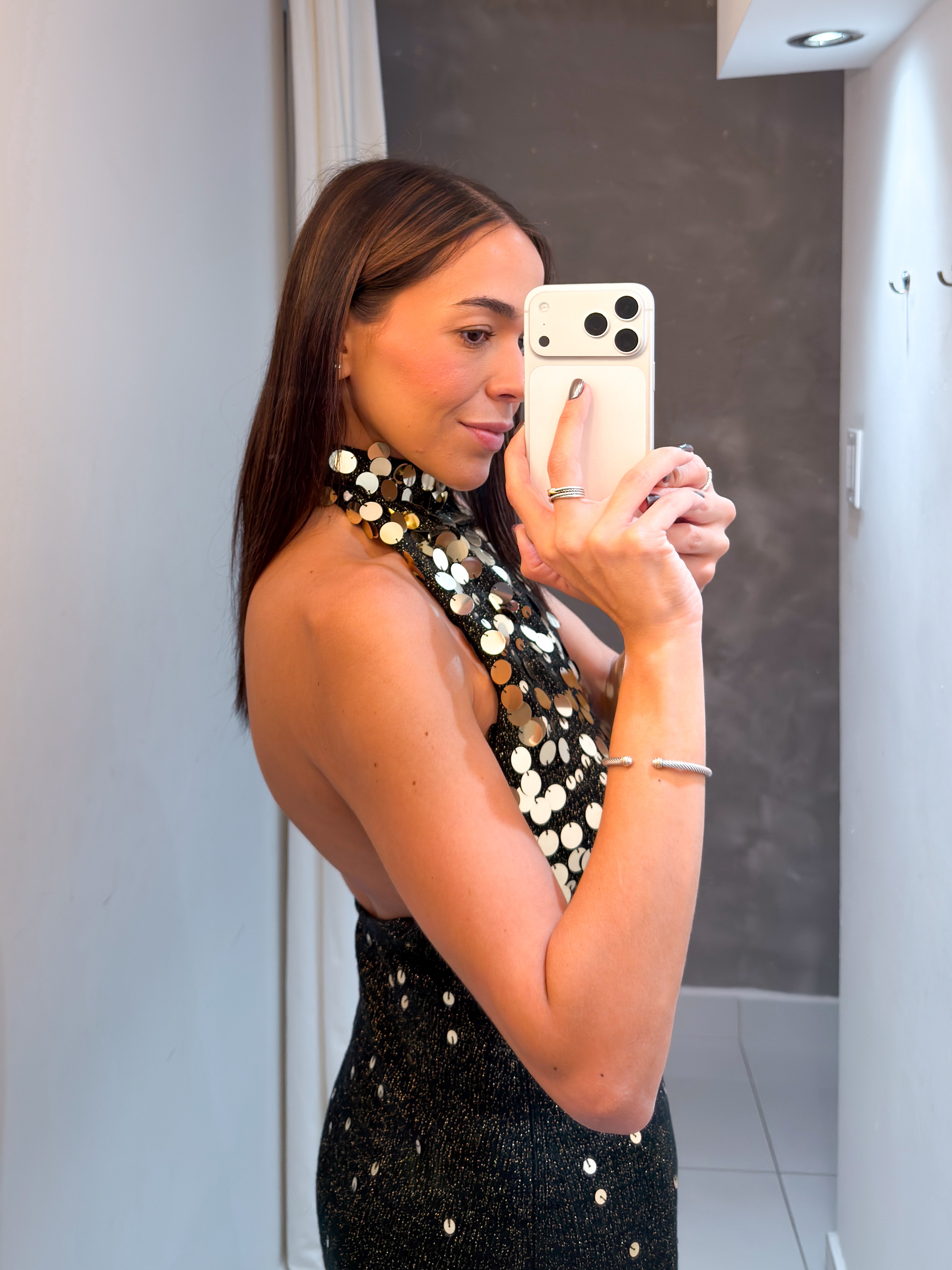 IVANNA HALTER SEQUINS KNIT MINI DRESS