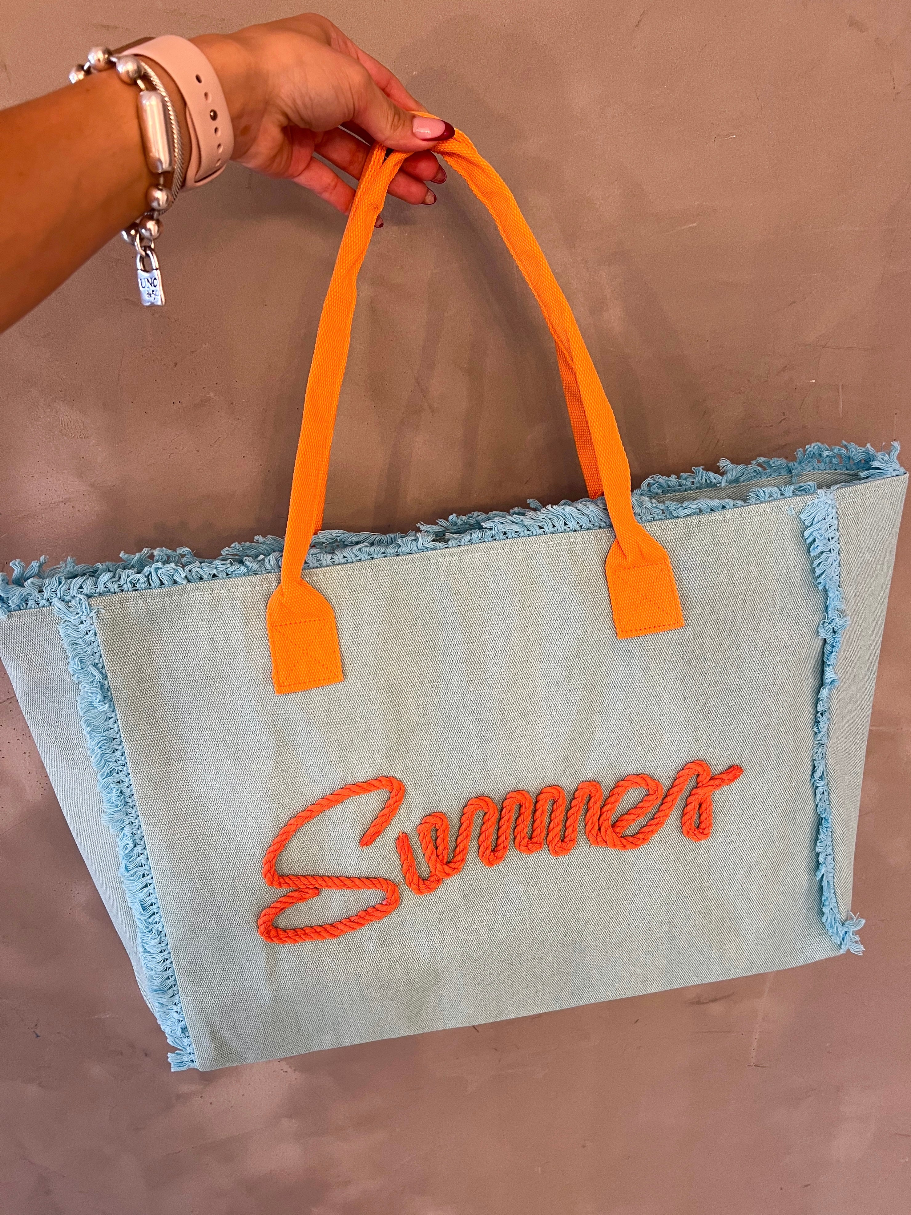 SUMMER BLUE & ORANGE TOTE BAG