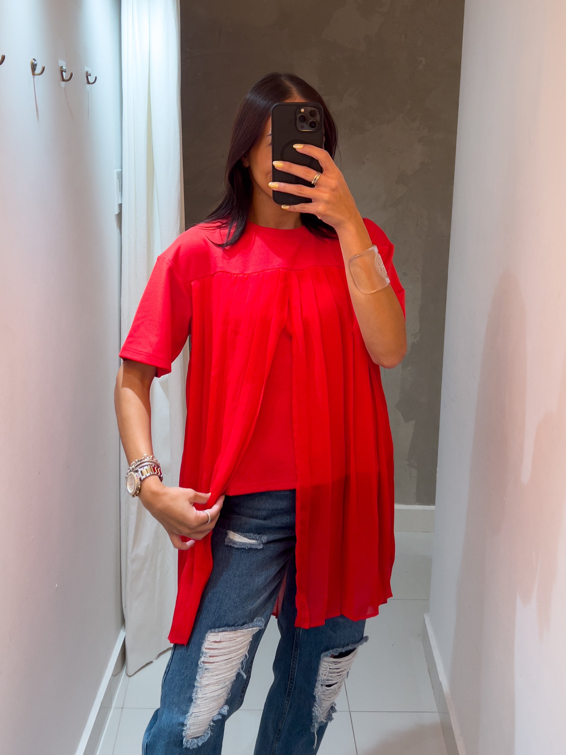 BELLA PLEATED RED TOP