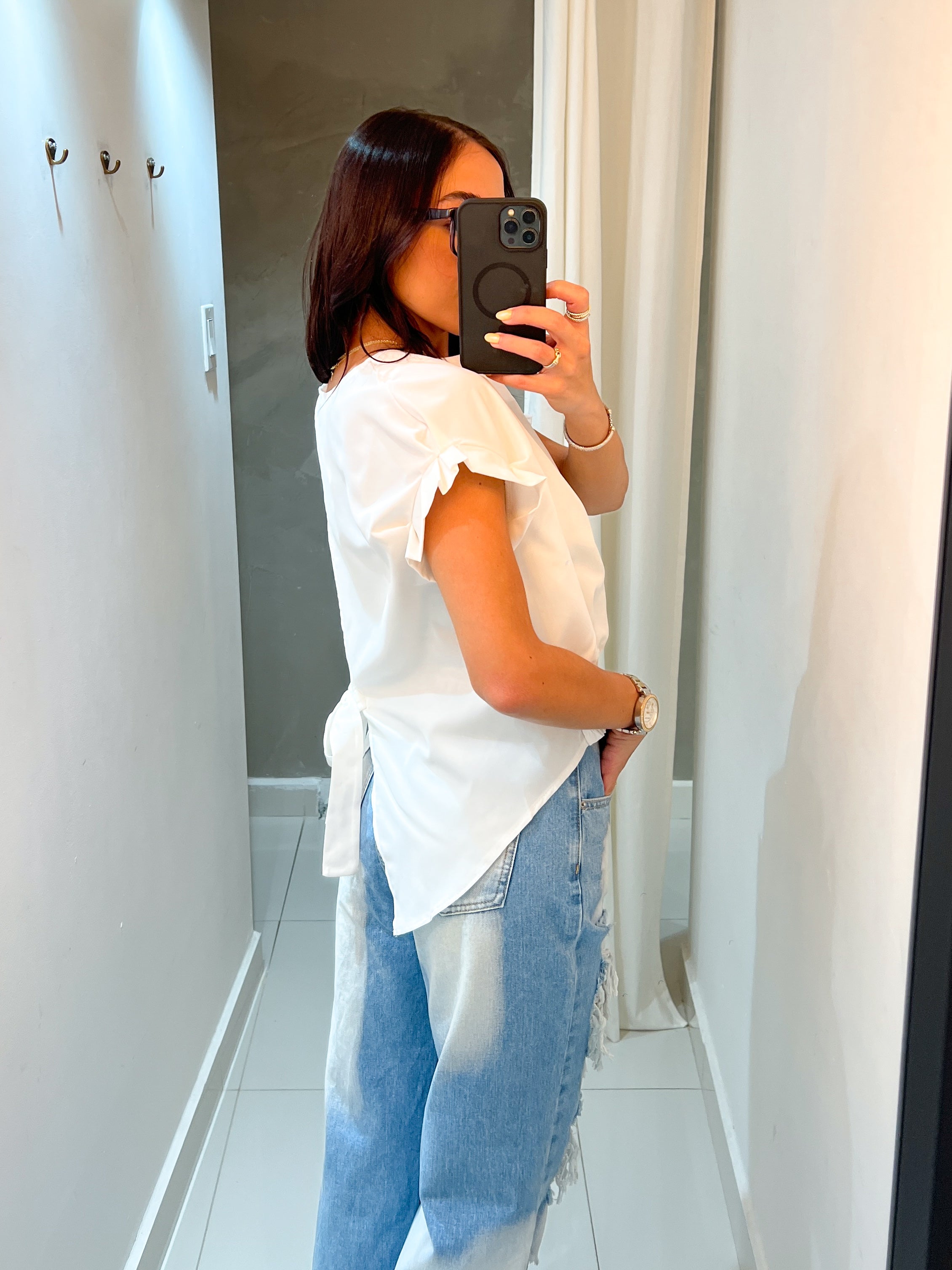 KATERINA BACK TIE WHITE BLOUSE