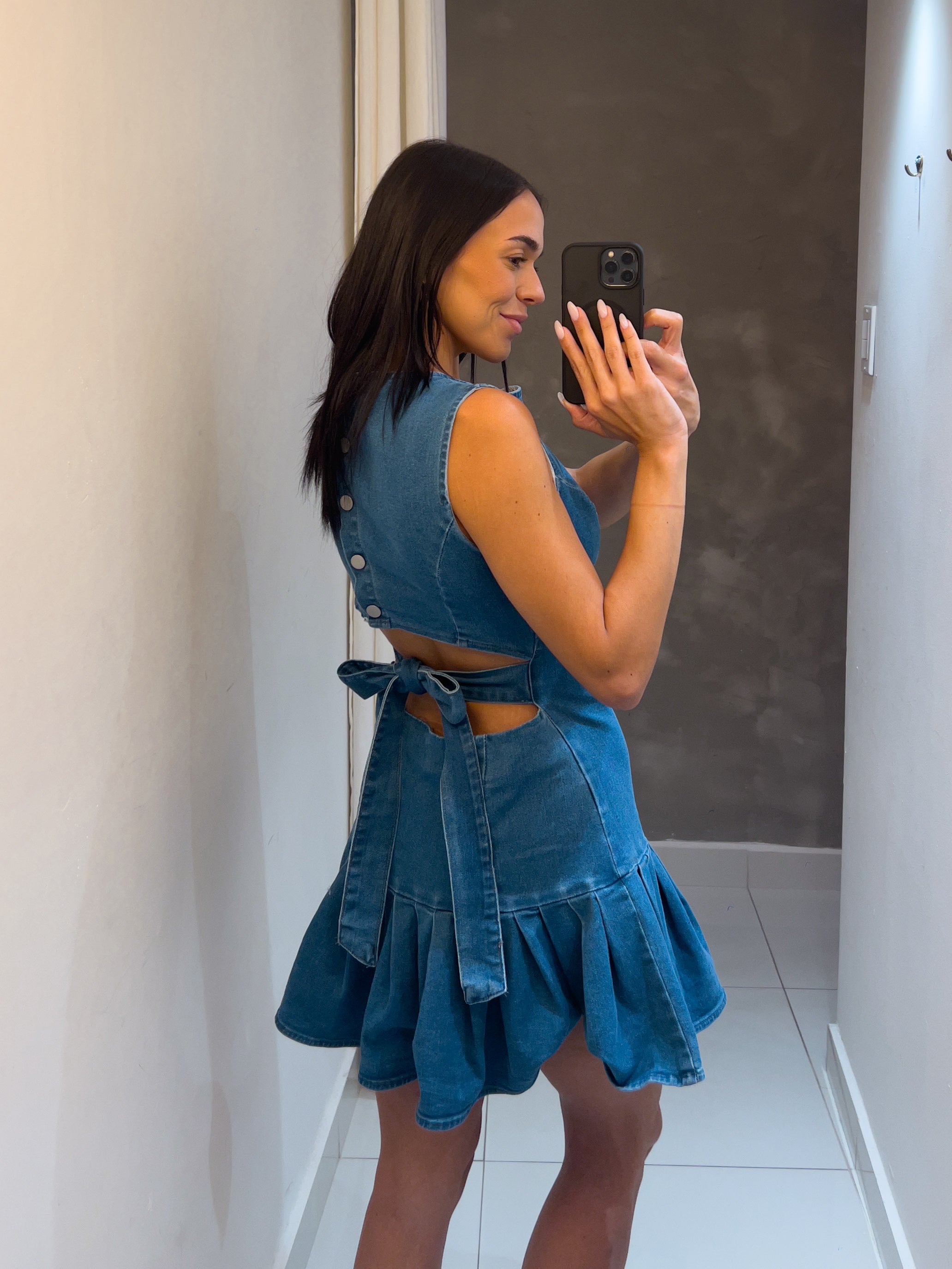 LUCIA TIE BACK DENIM DRESS