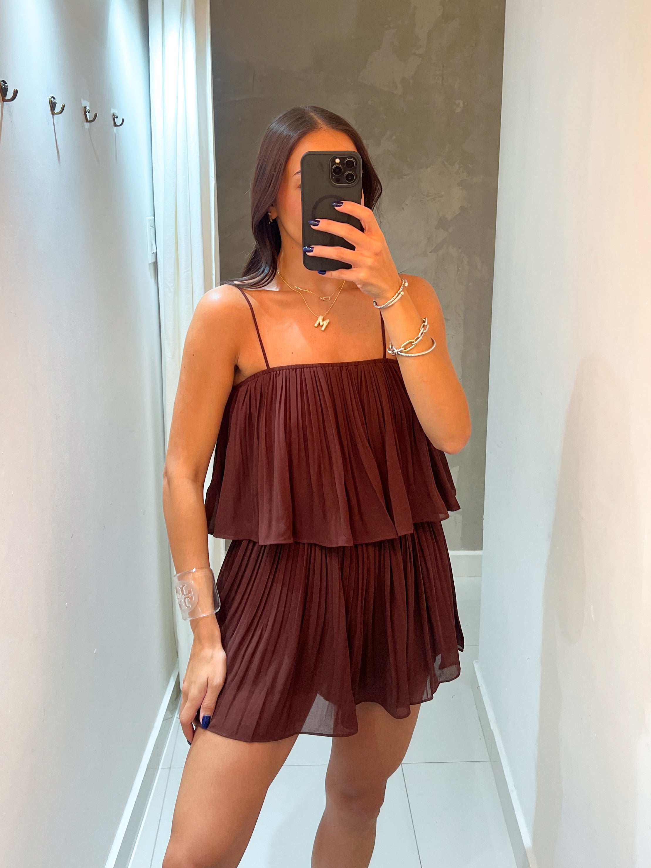 MARCELA PLEATED BROWN ROMPER