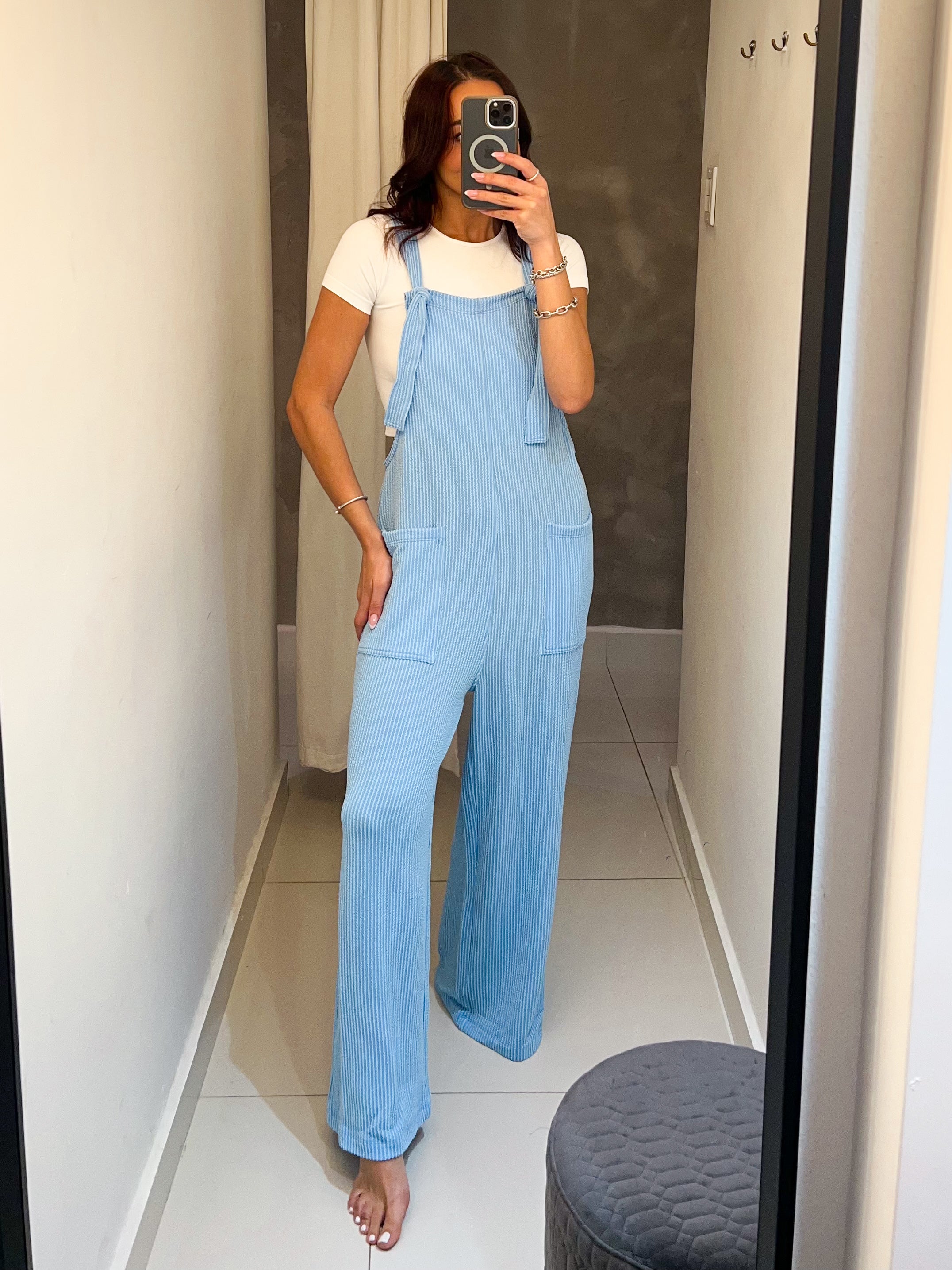 CAROLA RIBBED JUMPSUIT IN BABY BLUE