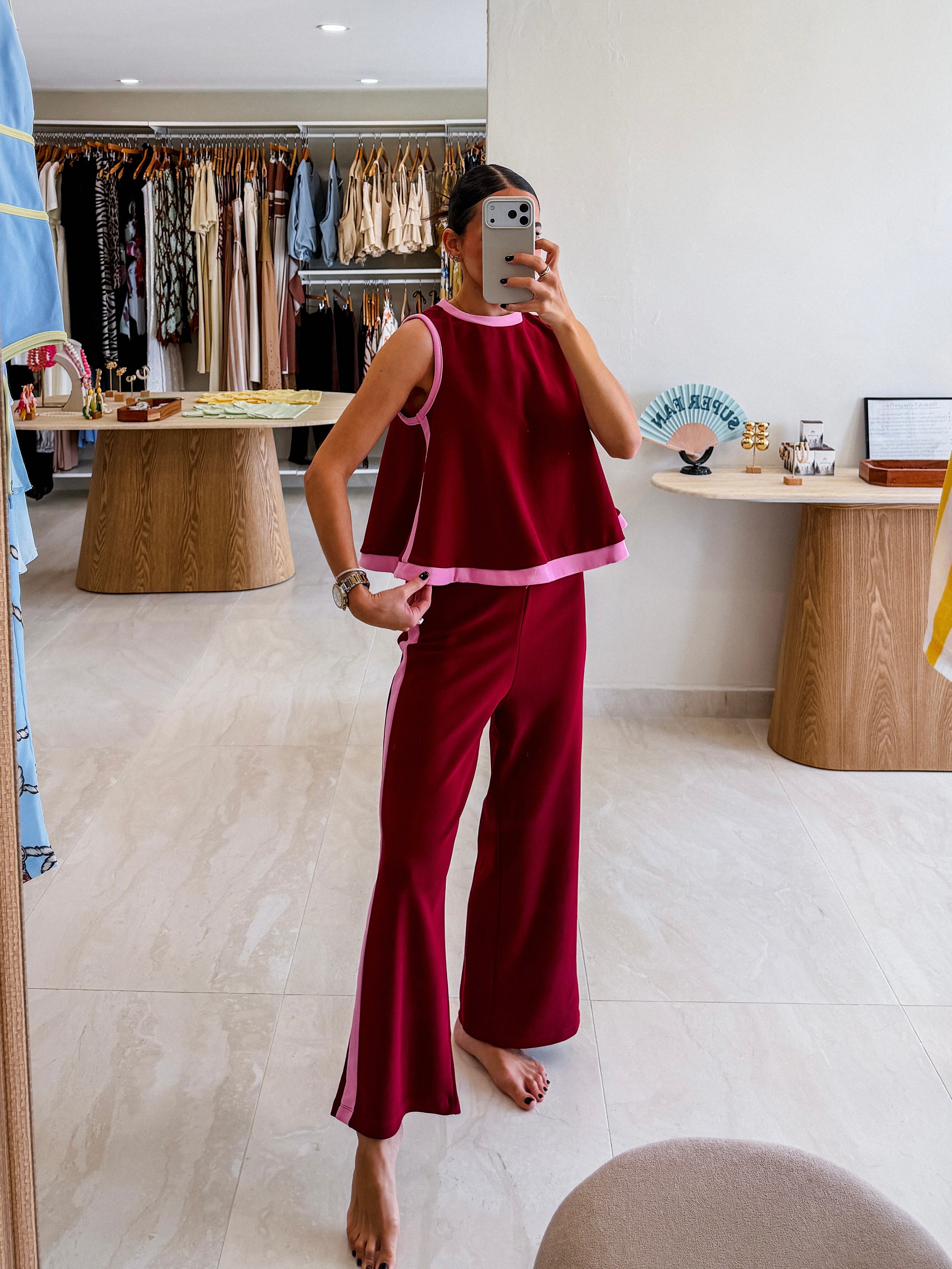 ZOE BURGUNDY LOUNGE PANTS SET