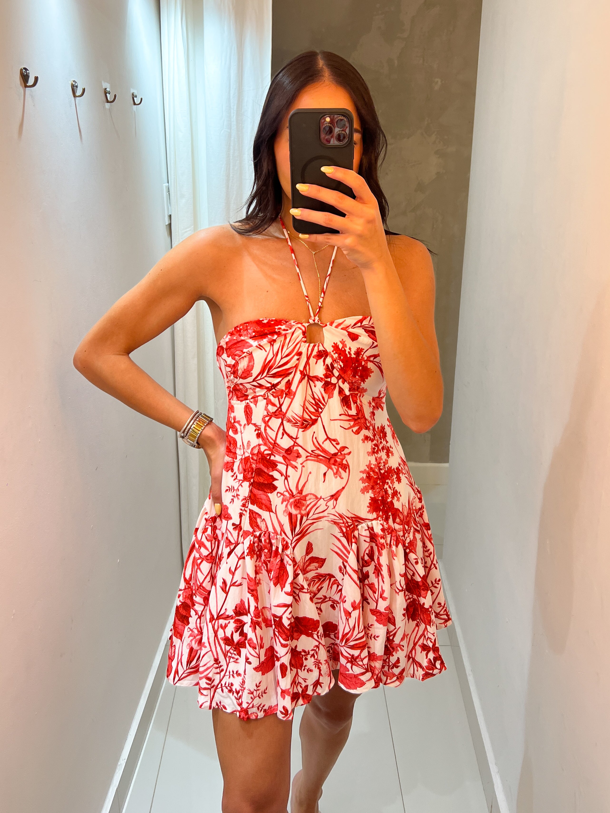 IRIS FLOWER PRINT HALTER DRESS