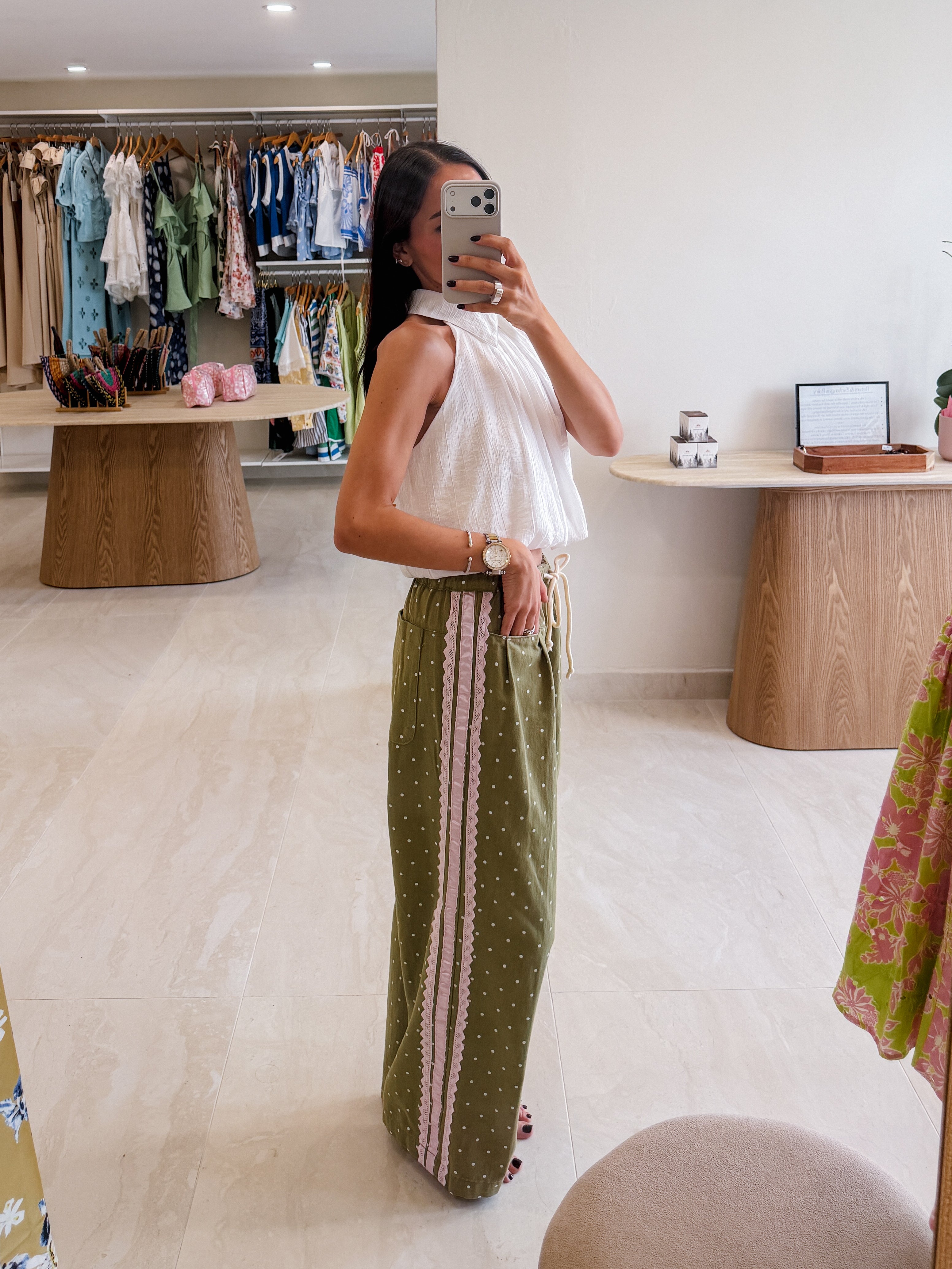 MIKA POLKA DOT OLIVE PANTS