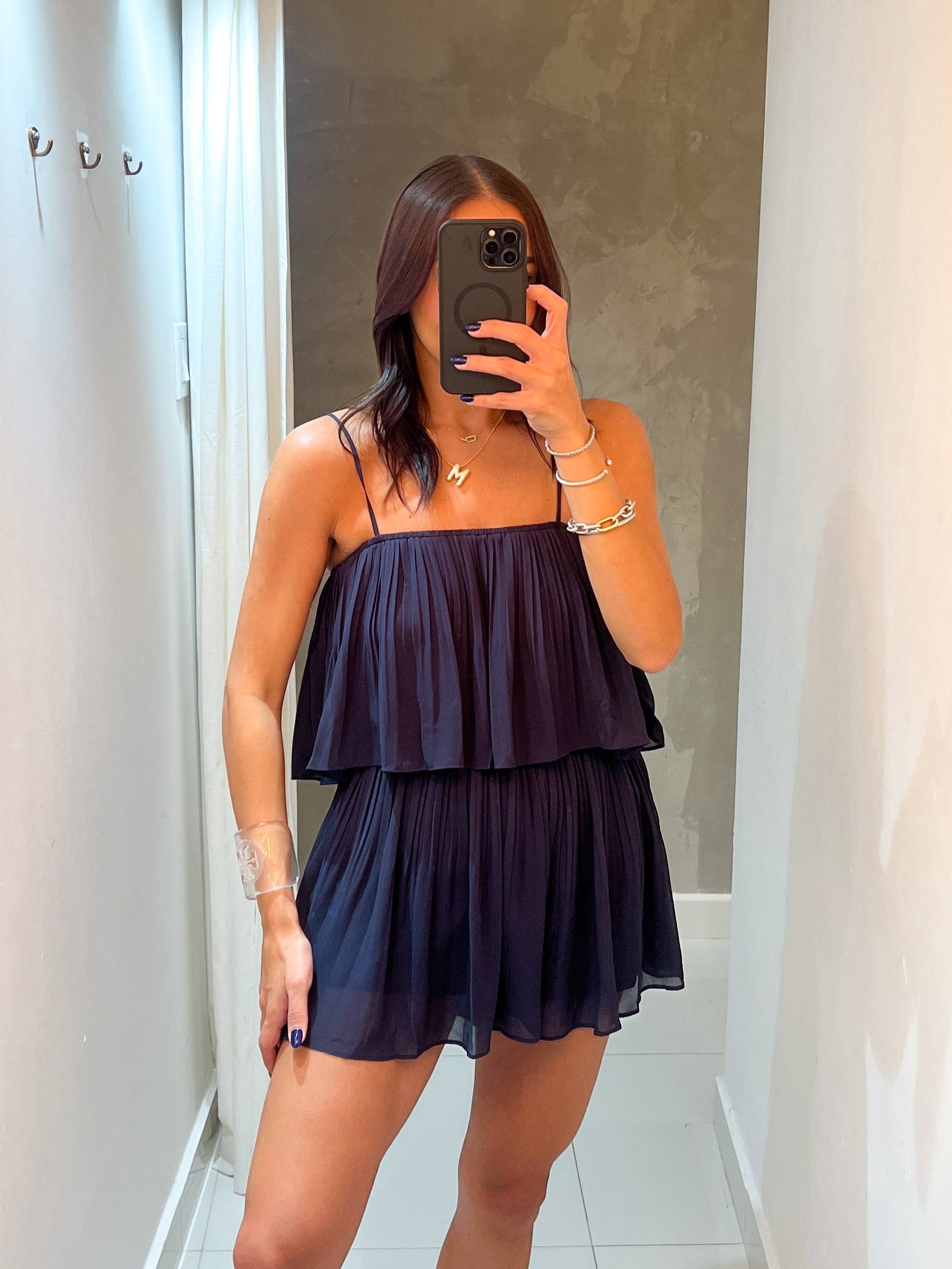 MARCELA PLEATED NAVY ROMPER
