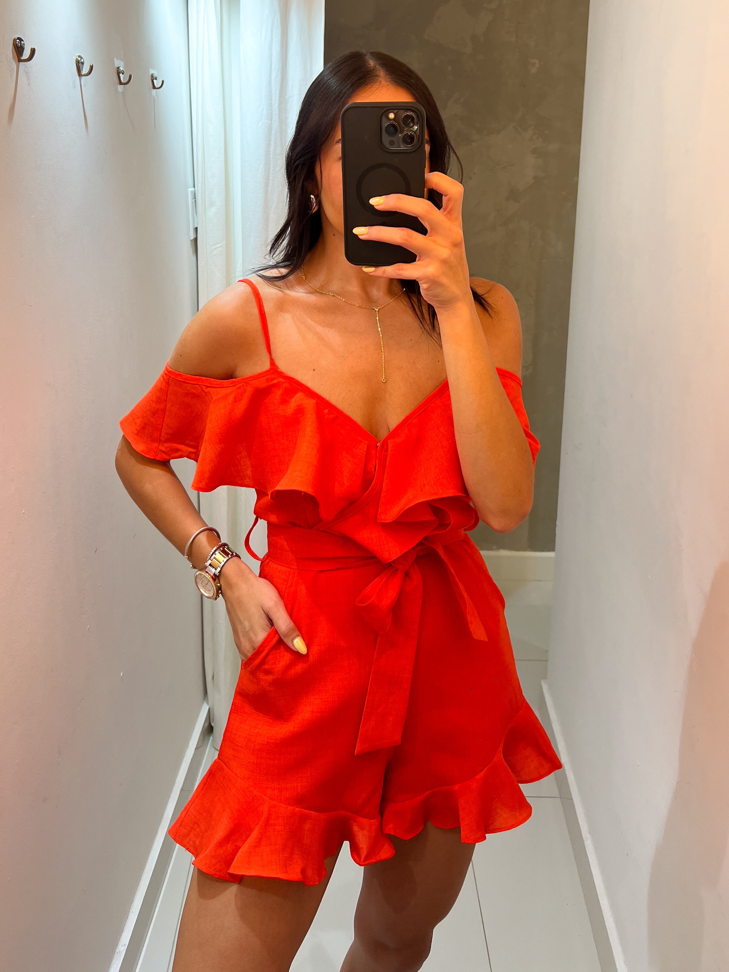 KHLOE TOMATO RED ROMPER