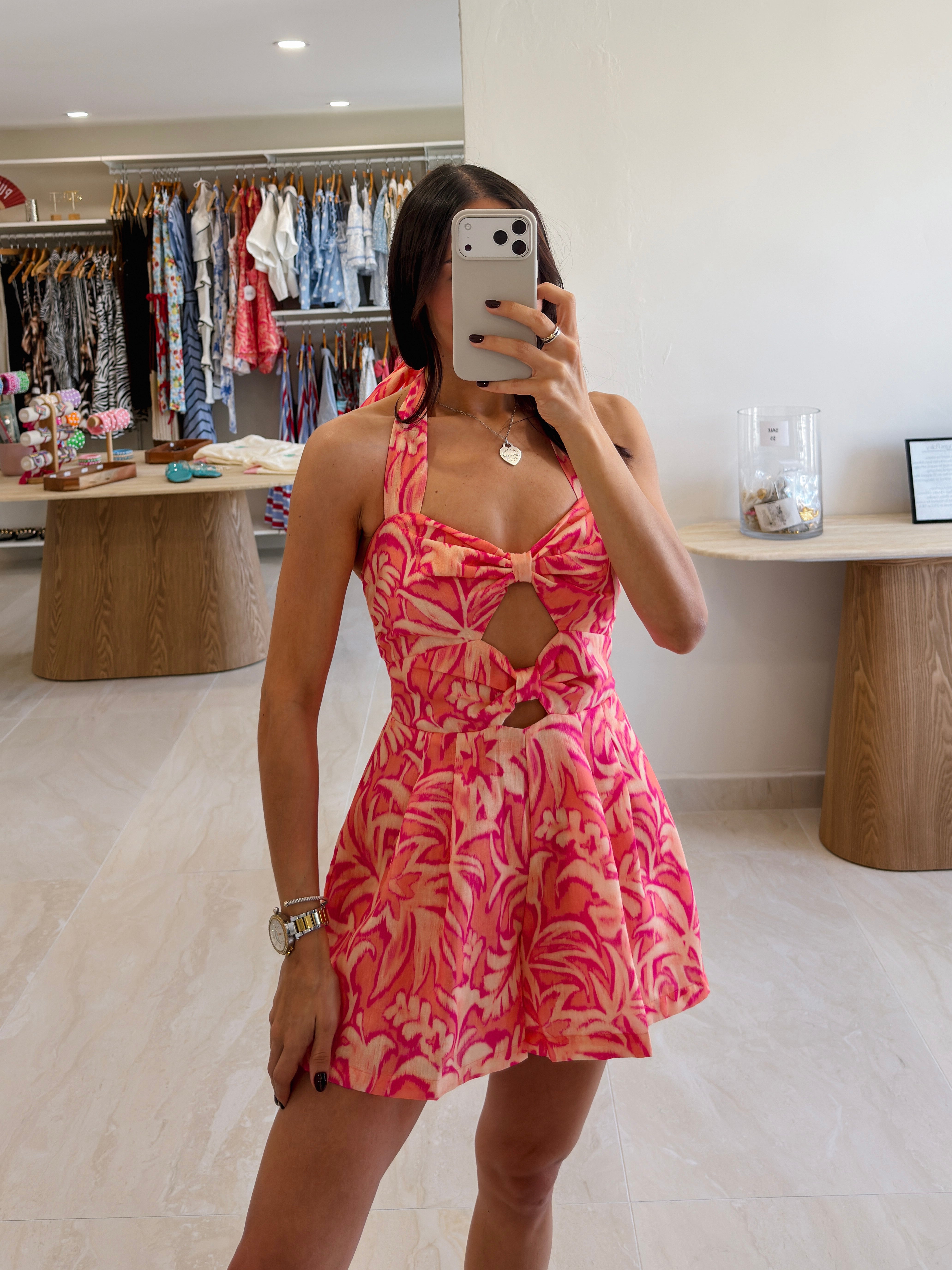 MARIANNE PEACH HALTER ROMPER