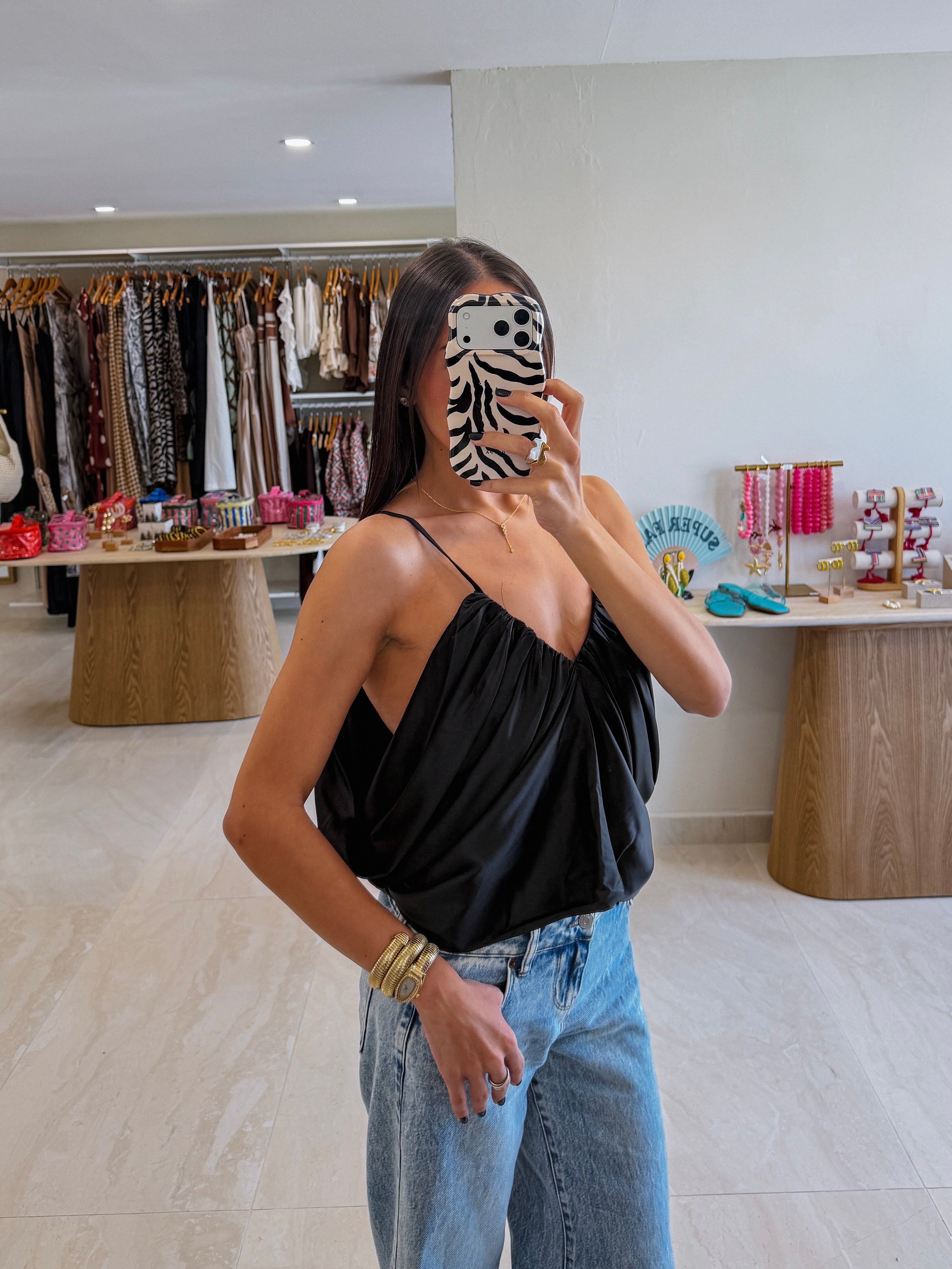 JADE BLACK DRAPED BLOUSE