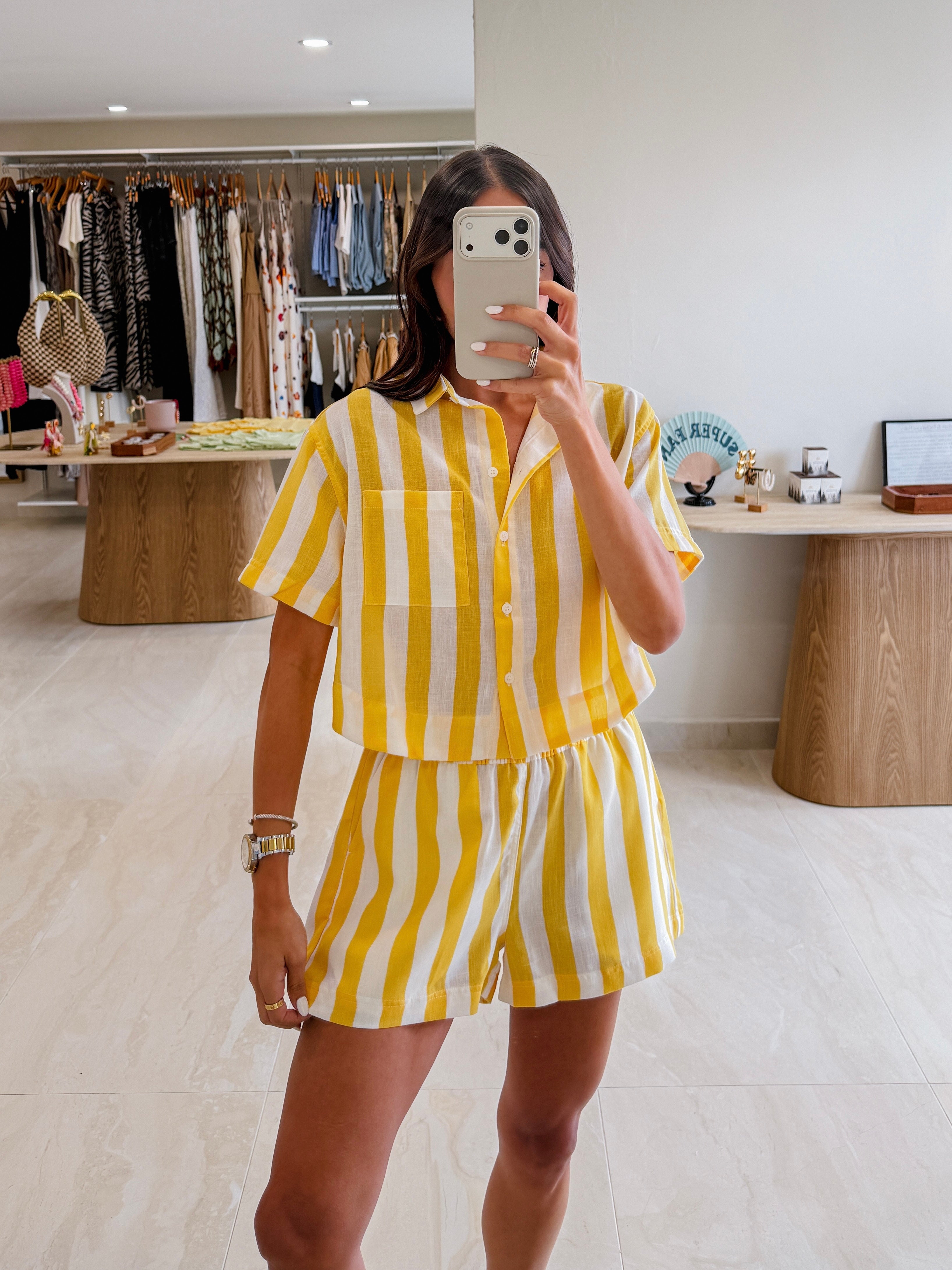 SOL YELLOW STRIPED SHORTS SET