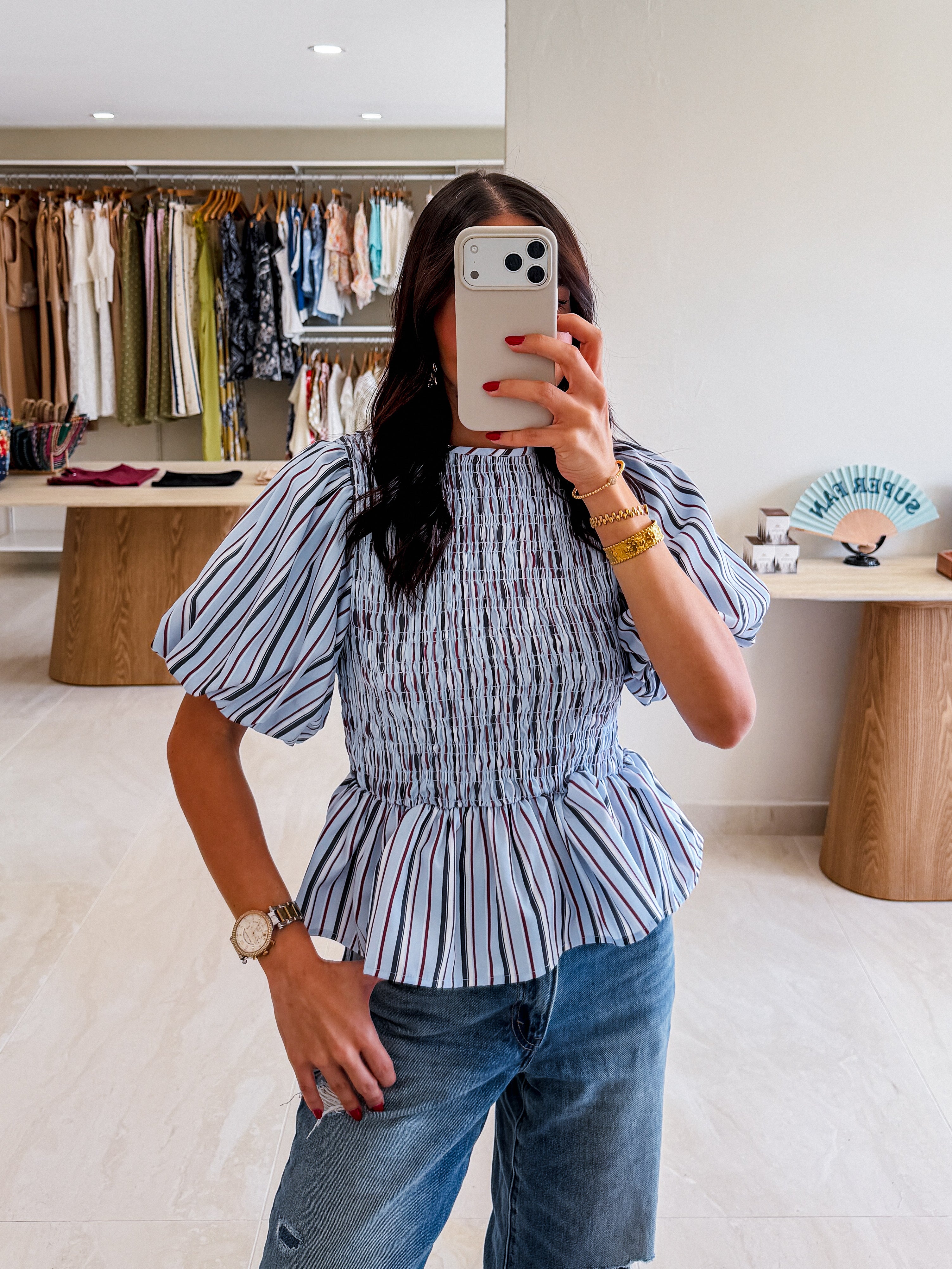 CHRISTINE SMOCKED BUBBLE BLOUSE