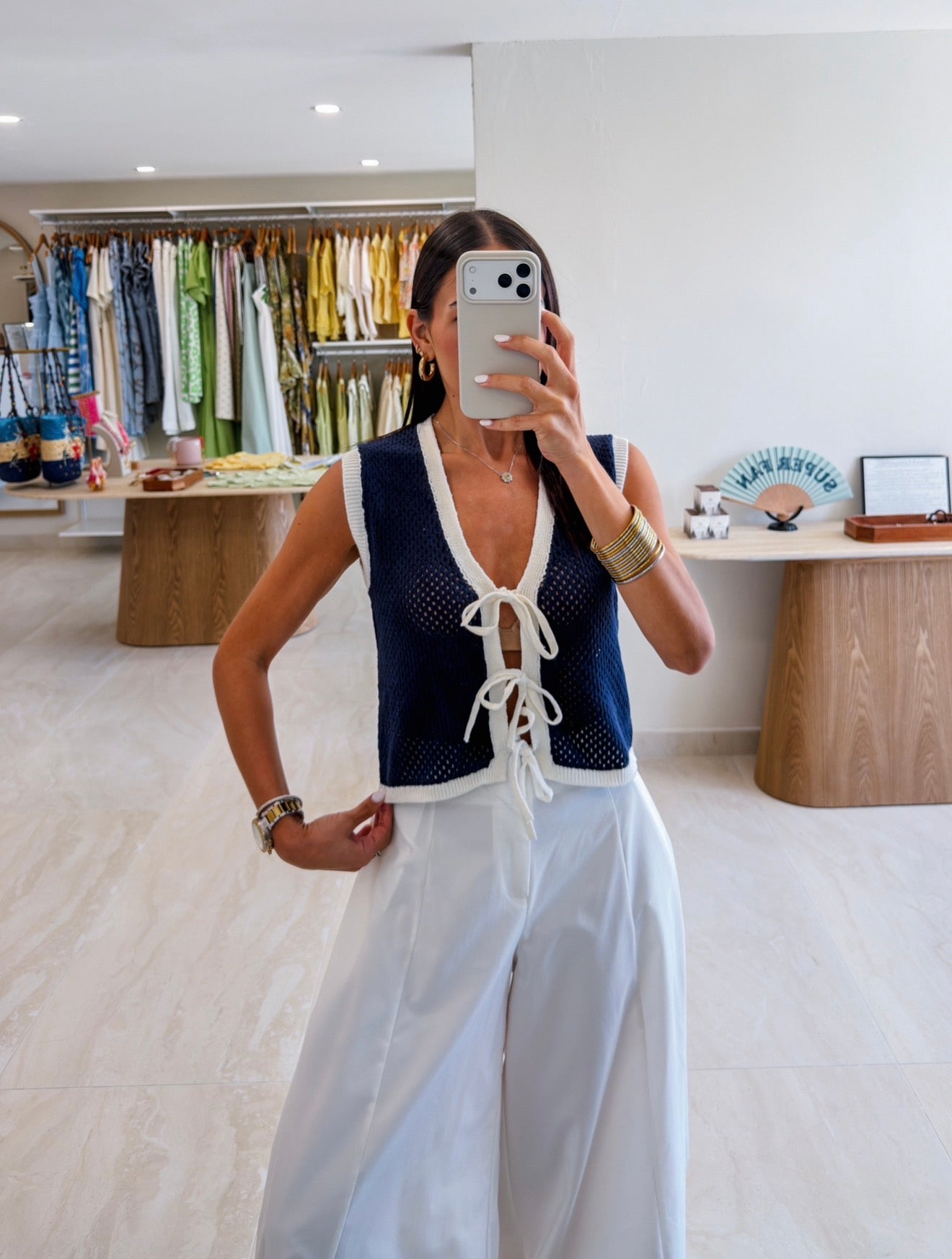 CAROL NAVY CROCHET TOP