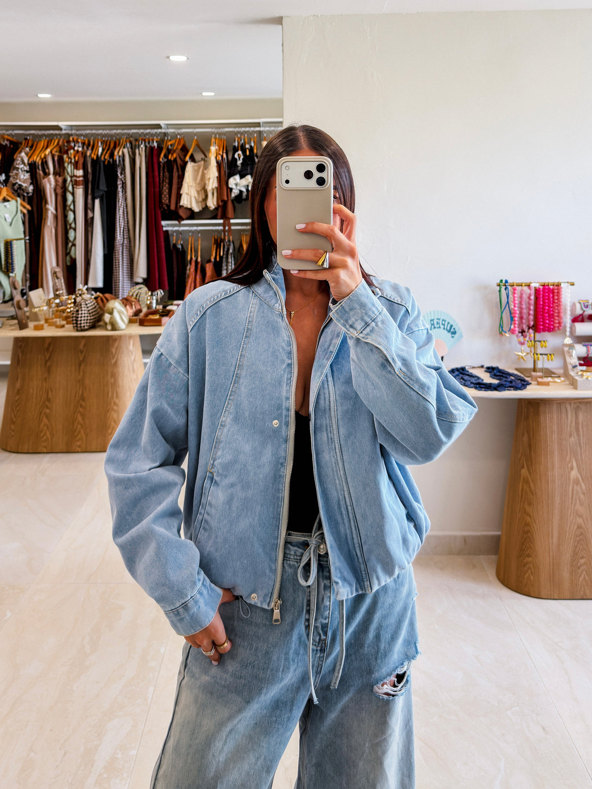BEA LIGHT DENIM BOMBER JACKET
